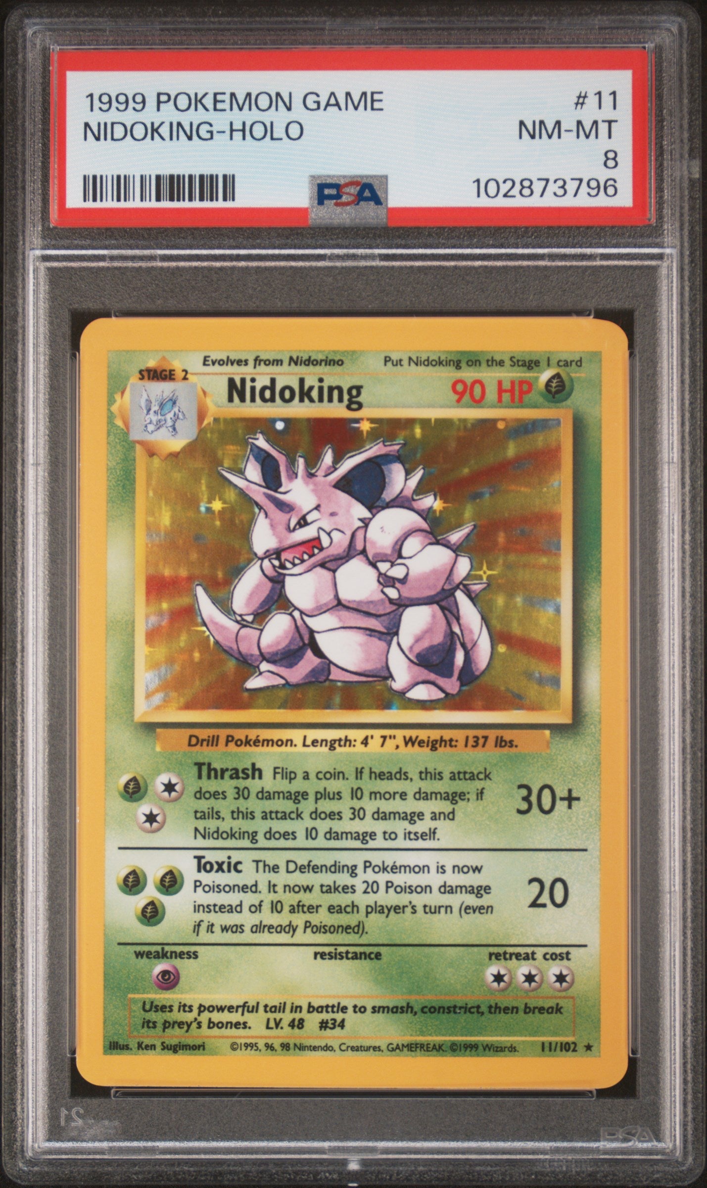 NIDOKING-HOLO 11/102 Unlimited POKEMON GAME PSA8 NM-MT 8 PSA population 3833 <a href=https://www.psacard.com/cert/102873796/psa>https://www.psacard.com/cert/102873796/psa</a>