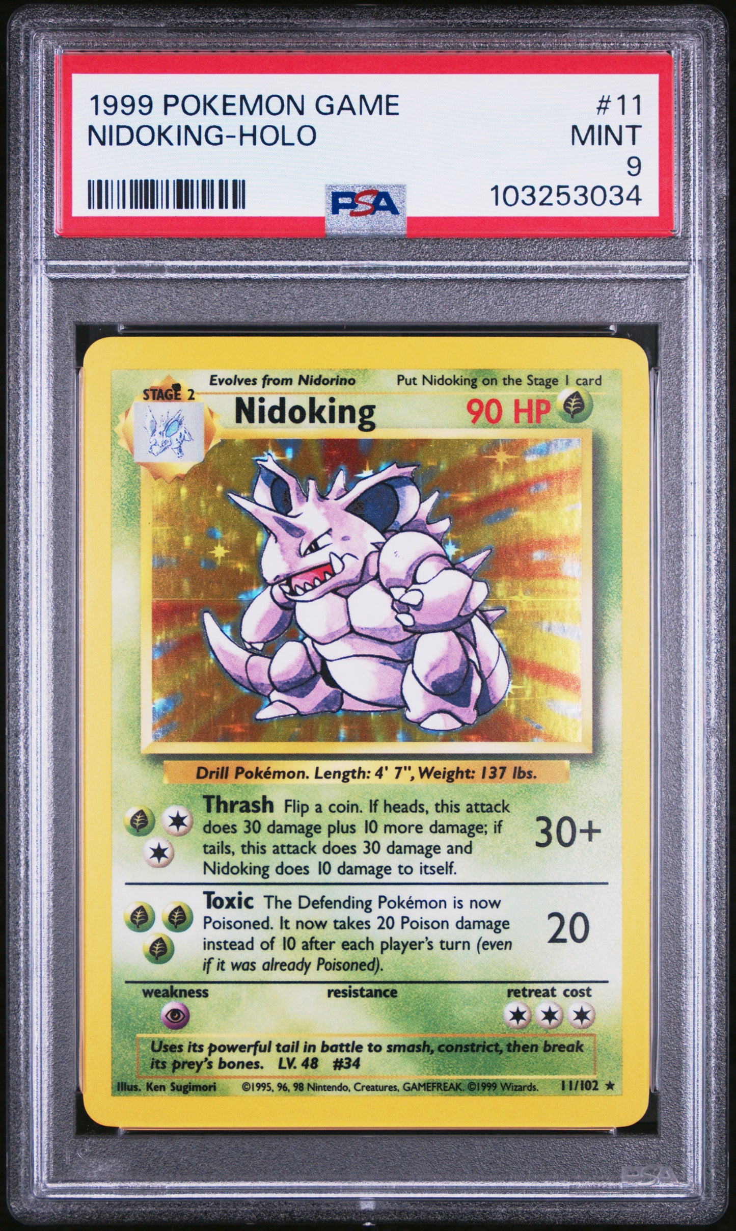 NIDOKING-HOLO 11/102 Unlimited POKEMON GAME PSA9 MINT 9 PSA population 2936 <a href=https://www.psacard.com/cert/103253034/psa>https://www.psacard.com/cert/103253034/psa</a>