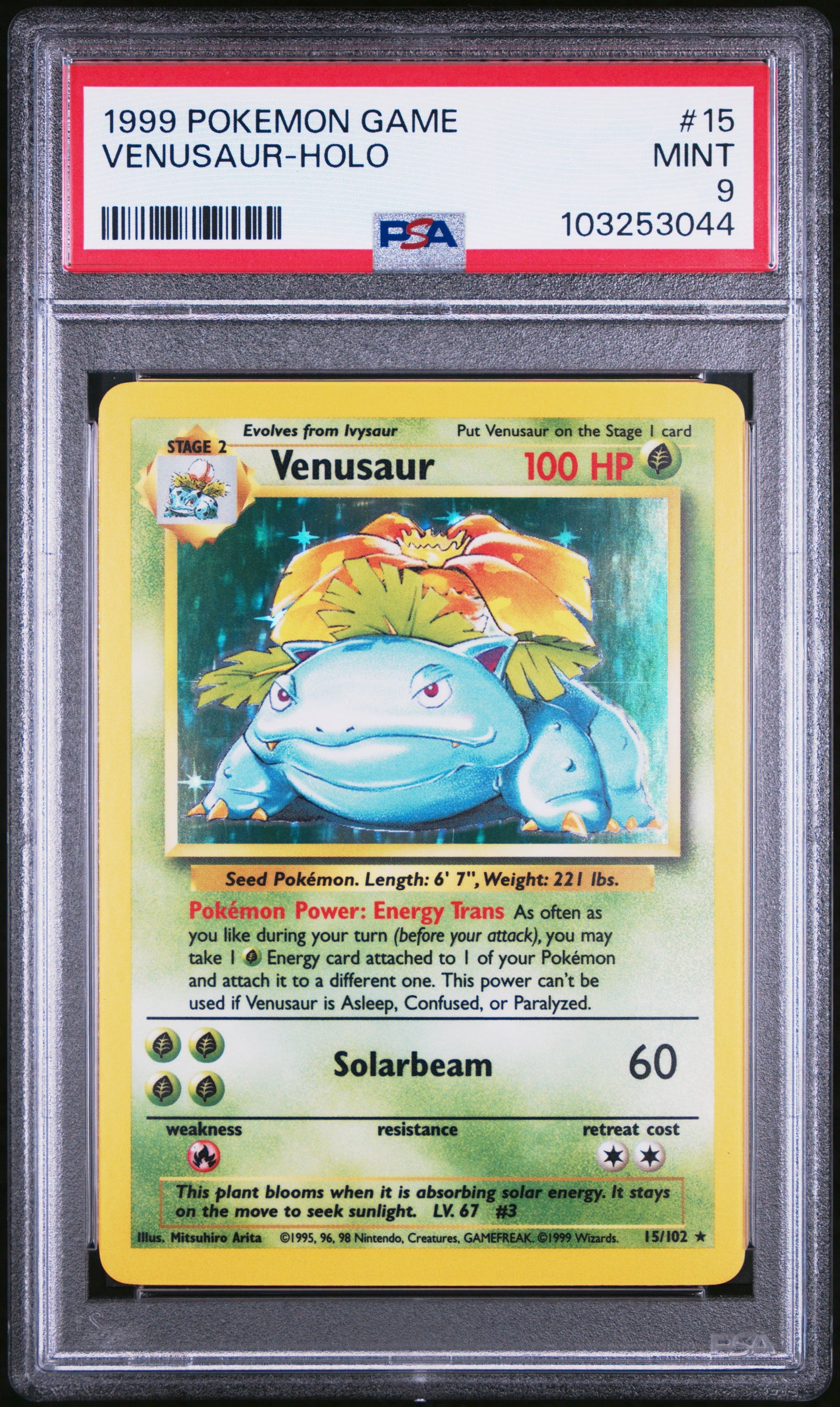 VENUSAUR-HOLO 15/102 Unlimited POKEMON GAME PSA9 MINT 9 PSA population 5557 <a href=https://www.psacard.com/cert/103253044/psa>https://www.psacard.com/cert/103253044/psa</a>