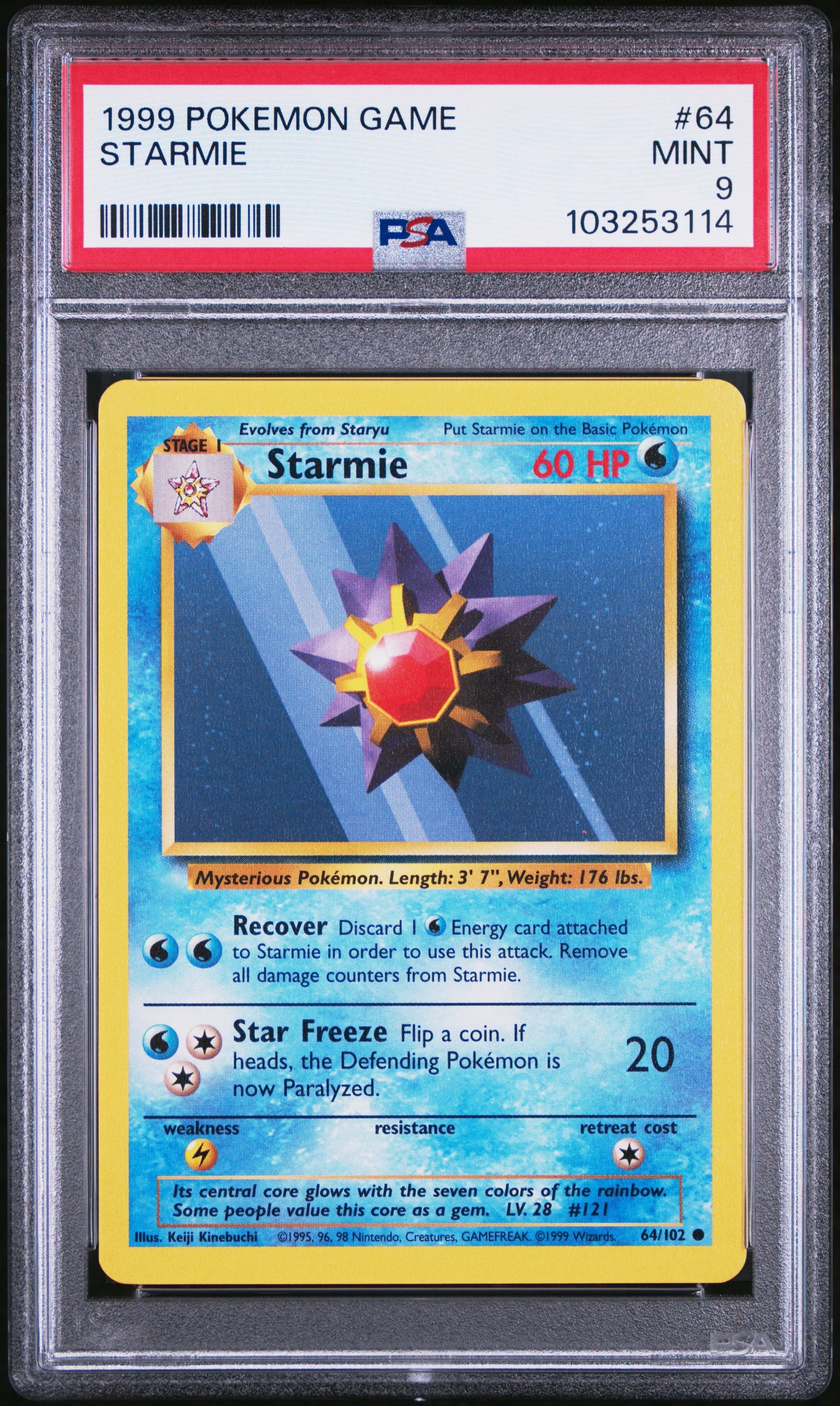 STARMIE 64/102 Unlimited POKEMON GAME PSA9 MINT 9 PSA population 501 <a href=https://www.psacard.com/cert/103253114/psa>https://www.psacard.com/cert/103253114/psa</a>