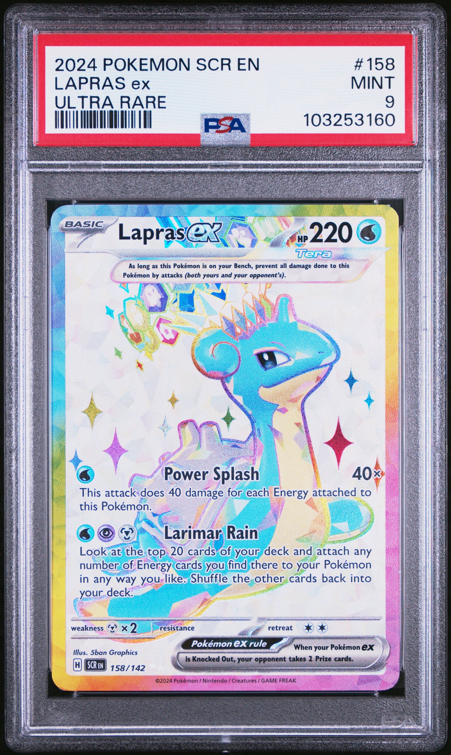 LAPRAS EX 158/142 Common POKEMON SCR EN-STELLAR CROWN ULTRA RARE PSA9 MINT 9 PSA population 1384 <a href=https://www.psacard.com/cert/103253160/psa>https://www.psacard.com/cert/103253160/psa</a>