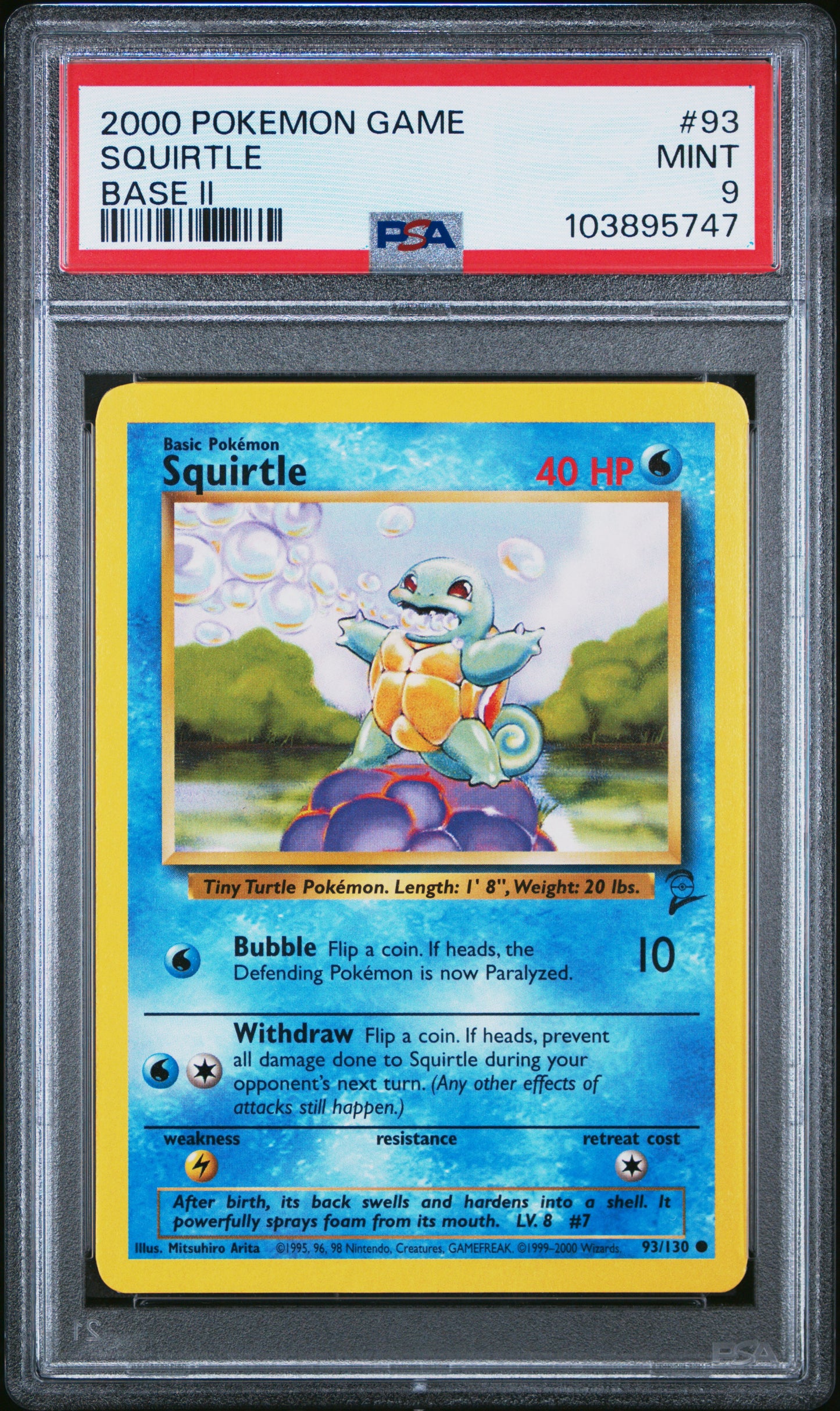 SQUIRTLE 93/130 Common POKEMON GAME BASE II BASE II PSA9 MINT 9 PSA population 793 <a href=https://www.psacard.com/cert/103895747/psa>https://www.psacard.com/cert/103895747/psa</a>