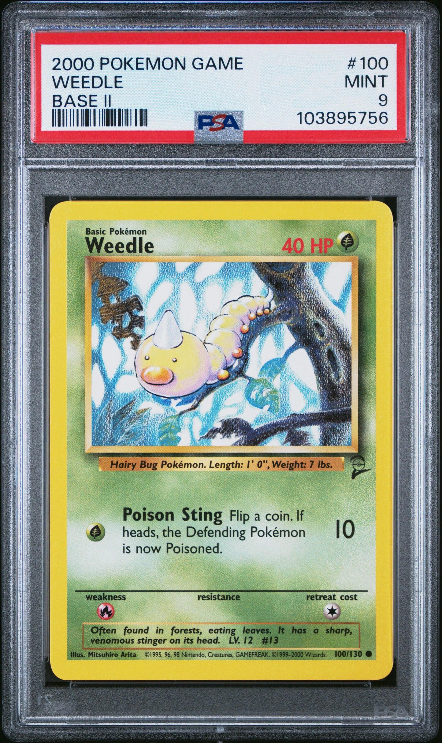 WEEDLE 100/130 Common POKEMON GAME BASE II BASE II PSA9 MINT 9 PSA population 87 <a href=https://www.psacard.com/cert/103895756/psa>https://www.psacard.com/cert/103895756/psa</a>