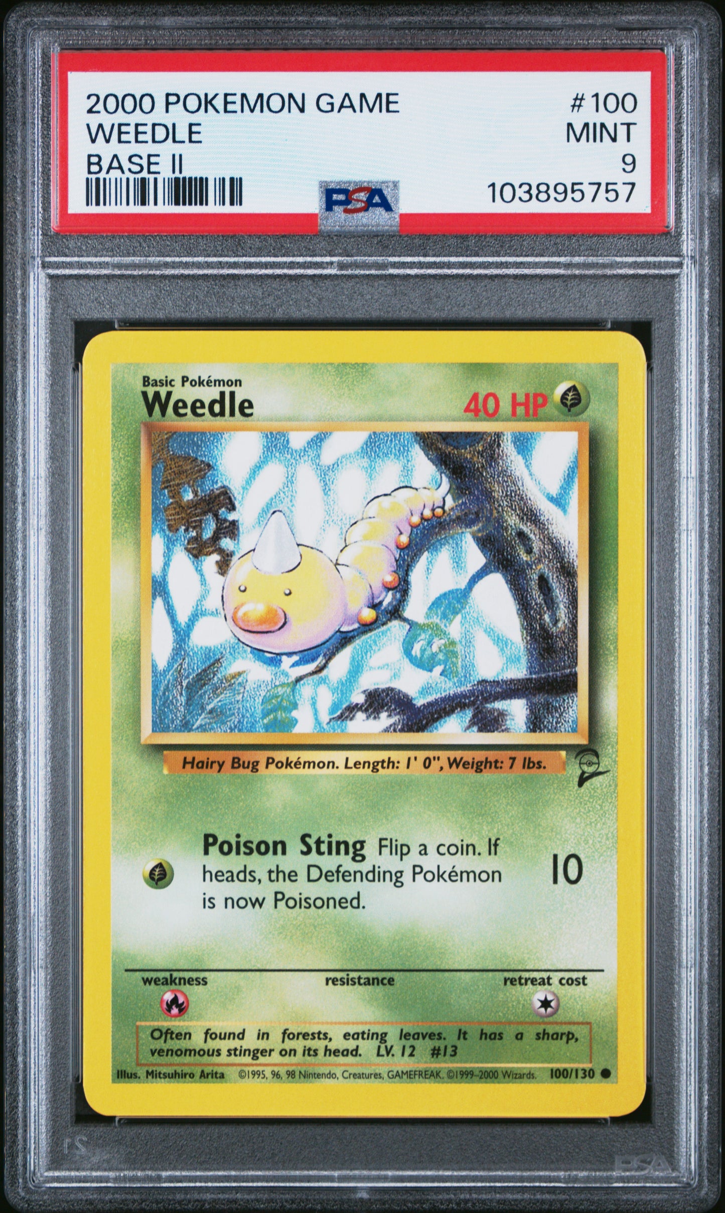 WEEDLE 100/130 Common POKEMON GAME BASE II BASE II PSA9 MINT 9 PSA population 87 <a href=https://www.psacard.com/cert/103895757/psa>https://www.psacard.com/cert/103895757/psa</a>