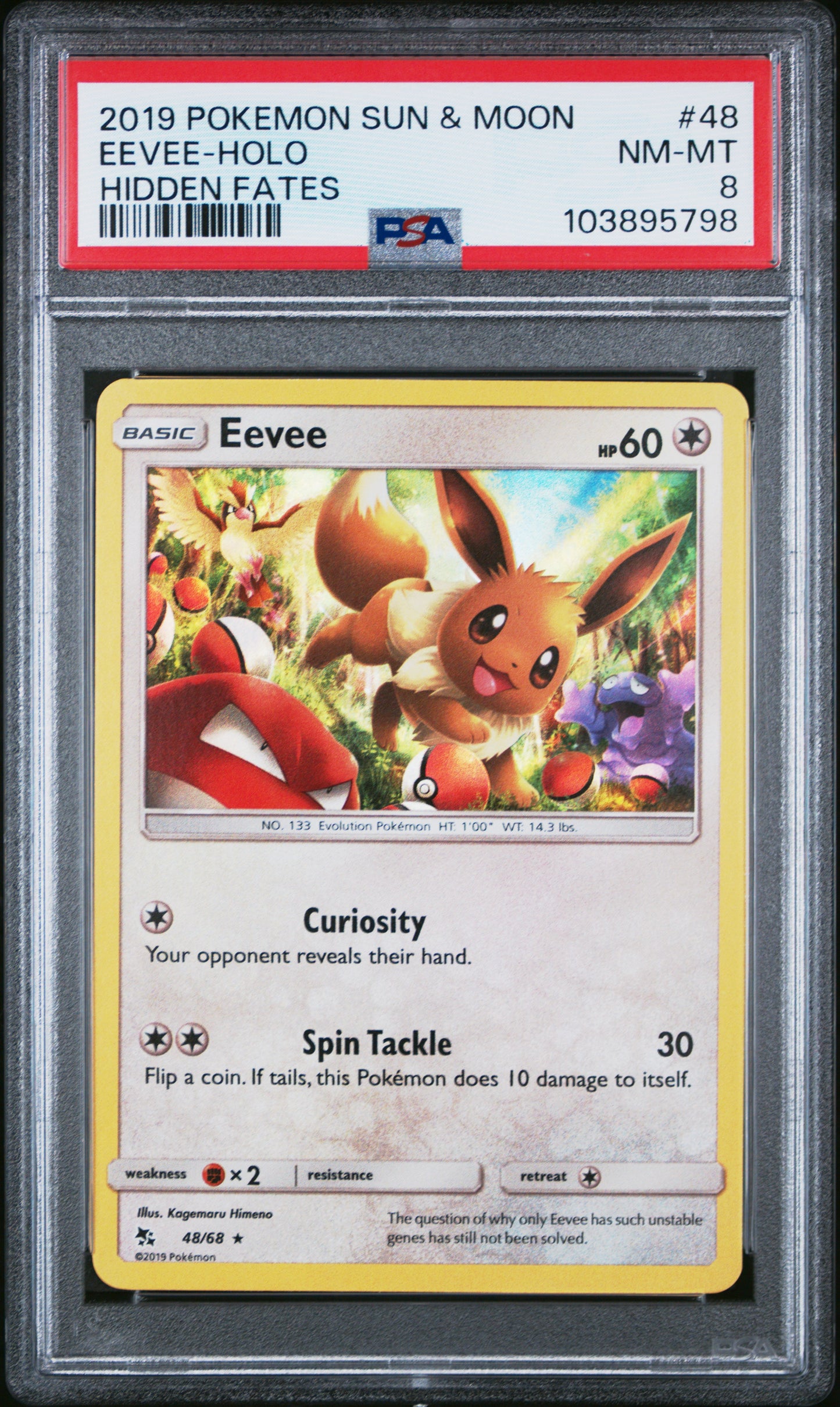 EEVEE-HOLO 48/68 Common POKEMON SUN & MOON HIDDEN FATES HIDDEN FATES PSA8 NM-MT 8 PSA population 91 <a href=https://www.psacard.com/cert/103895798/psa>https://www.psacard.com/cert/103895798/psa</a>