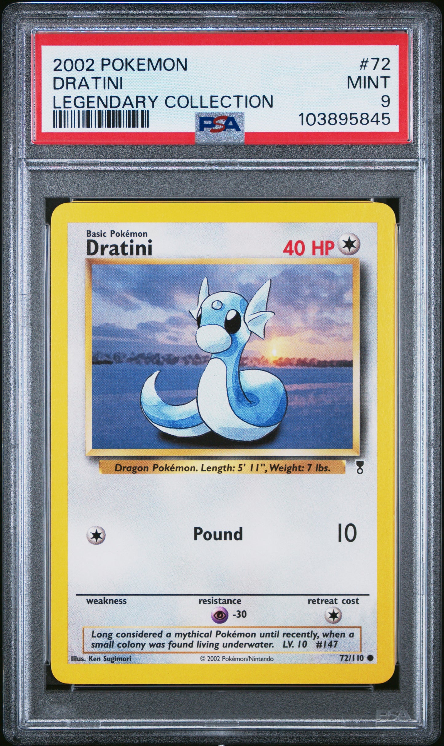 DRATINI 72/110 Common POKEMON LEGENDARY COLLECTION LEGENDARY COLLECTION PSA9 MINT 9 PSA population 62 <a href=https://www.psacard.com/cert/103895845/psa>https://www.psacard.com/cert/103895845/psa</a>