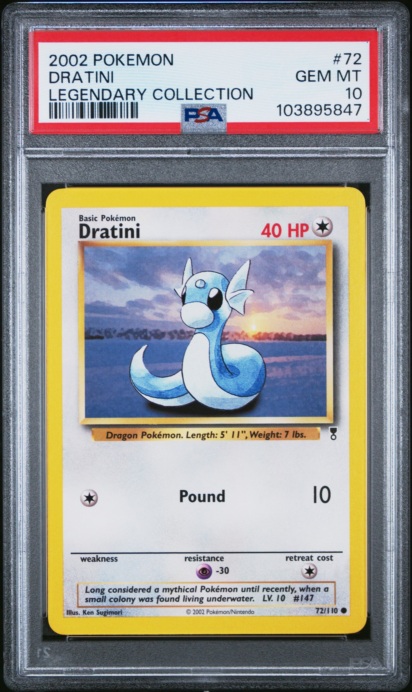 DRATINI 72/110 Common POKEMON LEGENDARY COLLECTION LEGENDARY COLLECTION PSA10 GEM MT 10 PSA population 58 <a href=https://www.psacard.com/cert/103895847/psa>https://www.psacard.com/cert/103895847/psa</a>