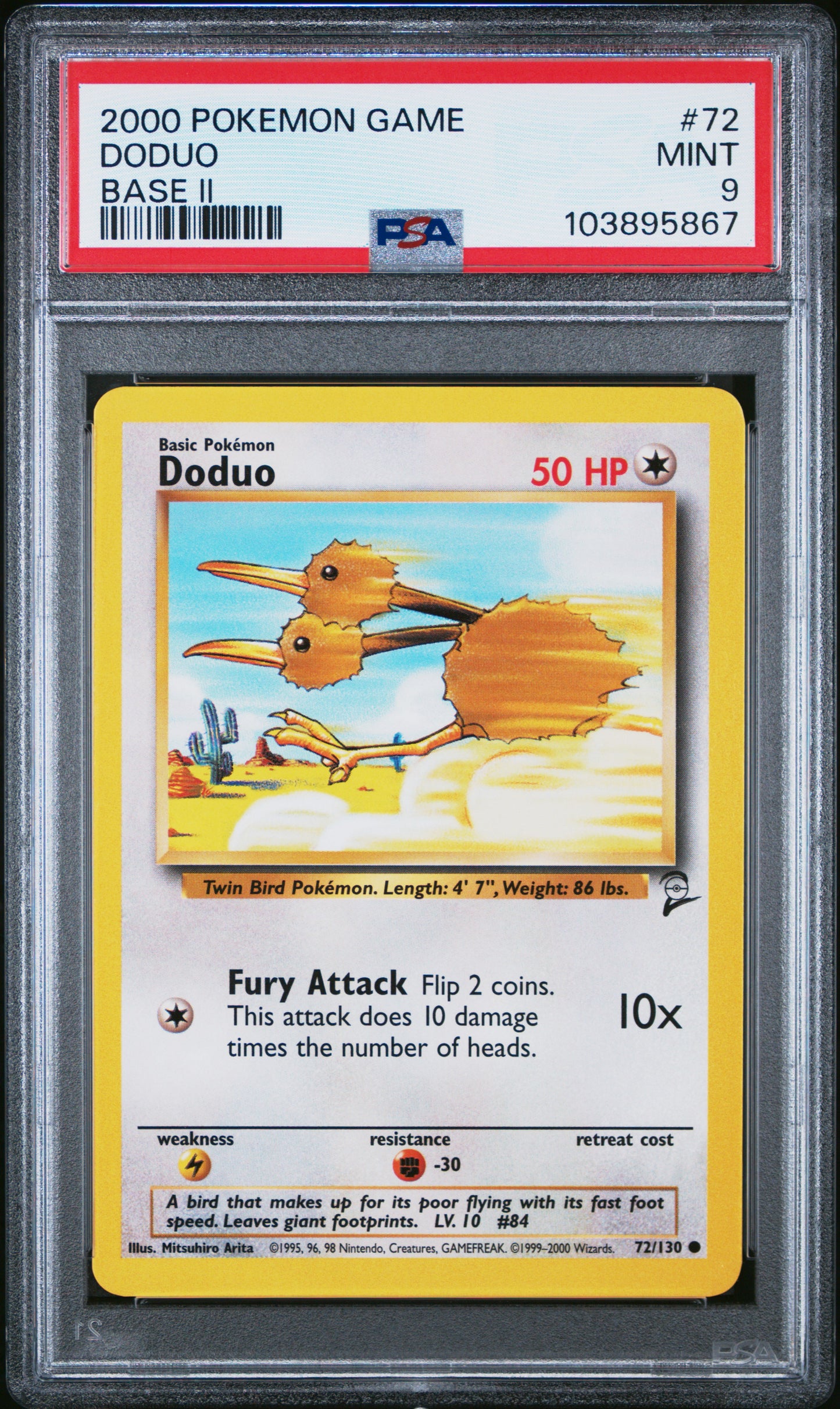 DODUO 72/130 Common POKEMON GAME BASE II BASE II PSA9 MINT 9 PSA population 82 <a href=https://www.psacard.com/cert/103895867/psa>https://www.psacard.com/cert/103895867/psa</a>