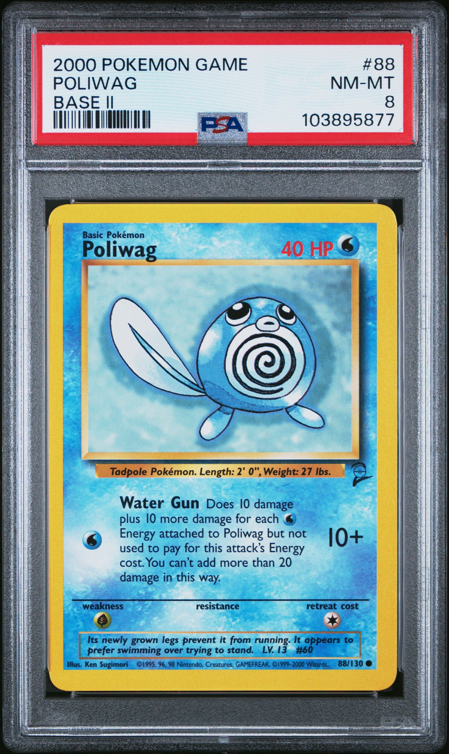 POLIWAG 88/130 Common POKEMON GAME BASE II BASE II PSA8 NM-MT 8 PSA population 28 <a href=https://www.psacard.com/cert/103895877/psa>https://www.psacard.com/cert/103895877/psa</a>
