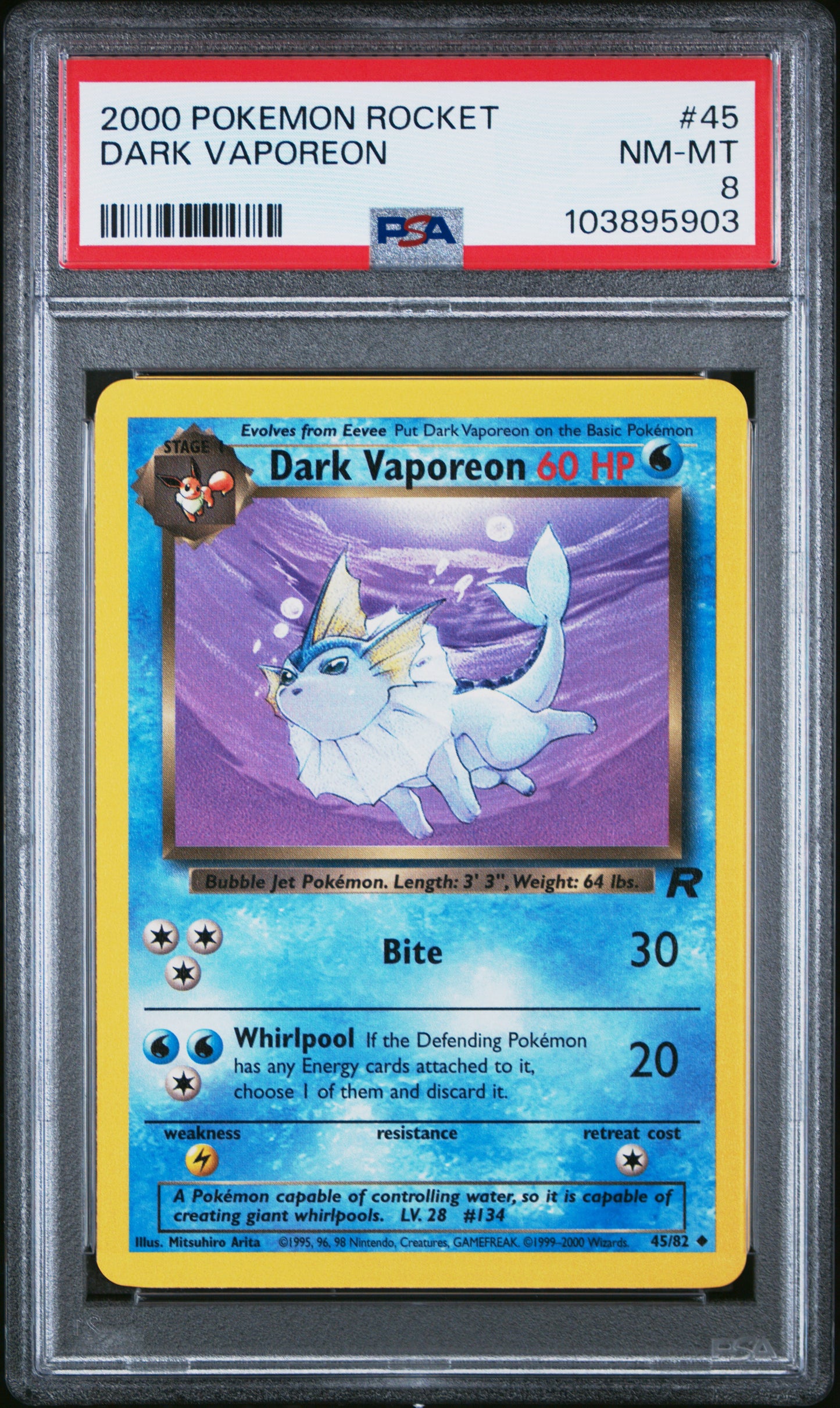 DARK VAPOREON 45/82 Common POKEMON ROCKET PSA8 NM-MT 8 PSA population 257 <a href=https://www.psacard.com/cert/103895903/psa>https://www.psacard.com/cert/103895903/psa</a>