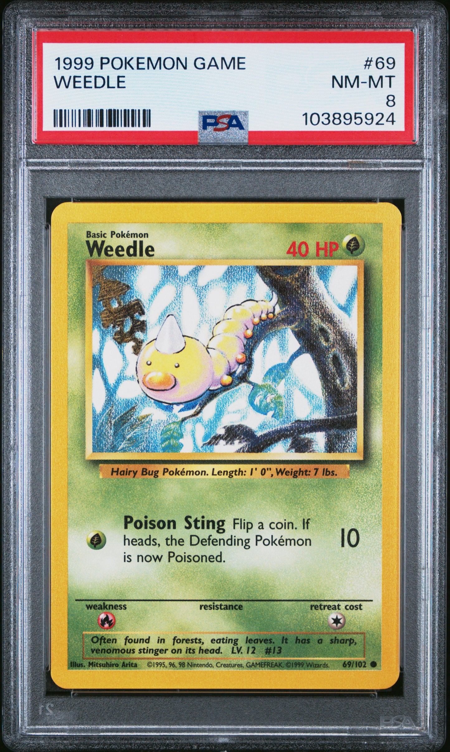 WEEDLE 69/102 Unlimited POKEMON GAME PSA8 NM-MT 8 PSA population 188 <a href=https://www.psacard.com/cert/103895924/psa>https://www.psacard.com/cert/103895924/psa</a>