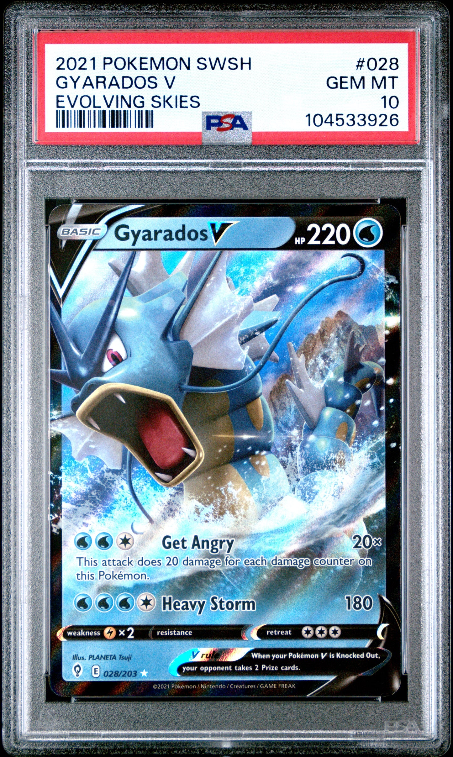 GYARADOS V 28/203 Common POKEMON SWORD & SHIELD EVOLVING SKIES EVOLVING SKIES PSA10 GEM MT 10 PSA population 83 <a href=https://www.psacard.com/cert/104533926/psa>https://www.psacard.com/cert/104533926/psa</a>