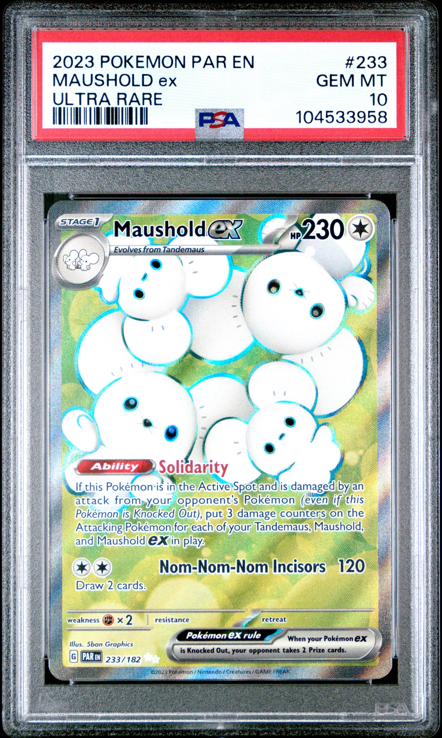 MAUSHOLD EX 233/182 Common POKEMON PAR EN-PARADOX RIFT ULTRA RARE PSA10 GEM MT 10 PSA population 116 <a href=https://www.psacard.com/cert/104533958/psa>https://www.psacard.com/cert/104533958/psa</a>