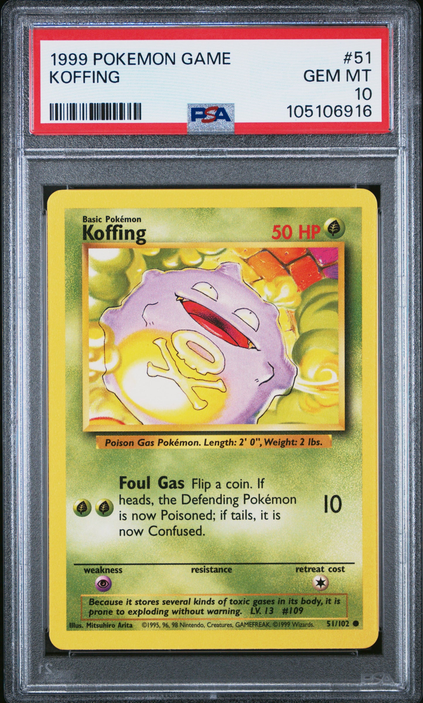 KOFFING 51/102 Unlimited POKEMON GAME PSA10 GEM MT 10 PSA population 383 <a href=https://www.psacard.com/cert/105106916/psa>https://www.psacard.com/cert/105106916/psa</a>