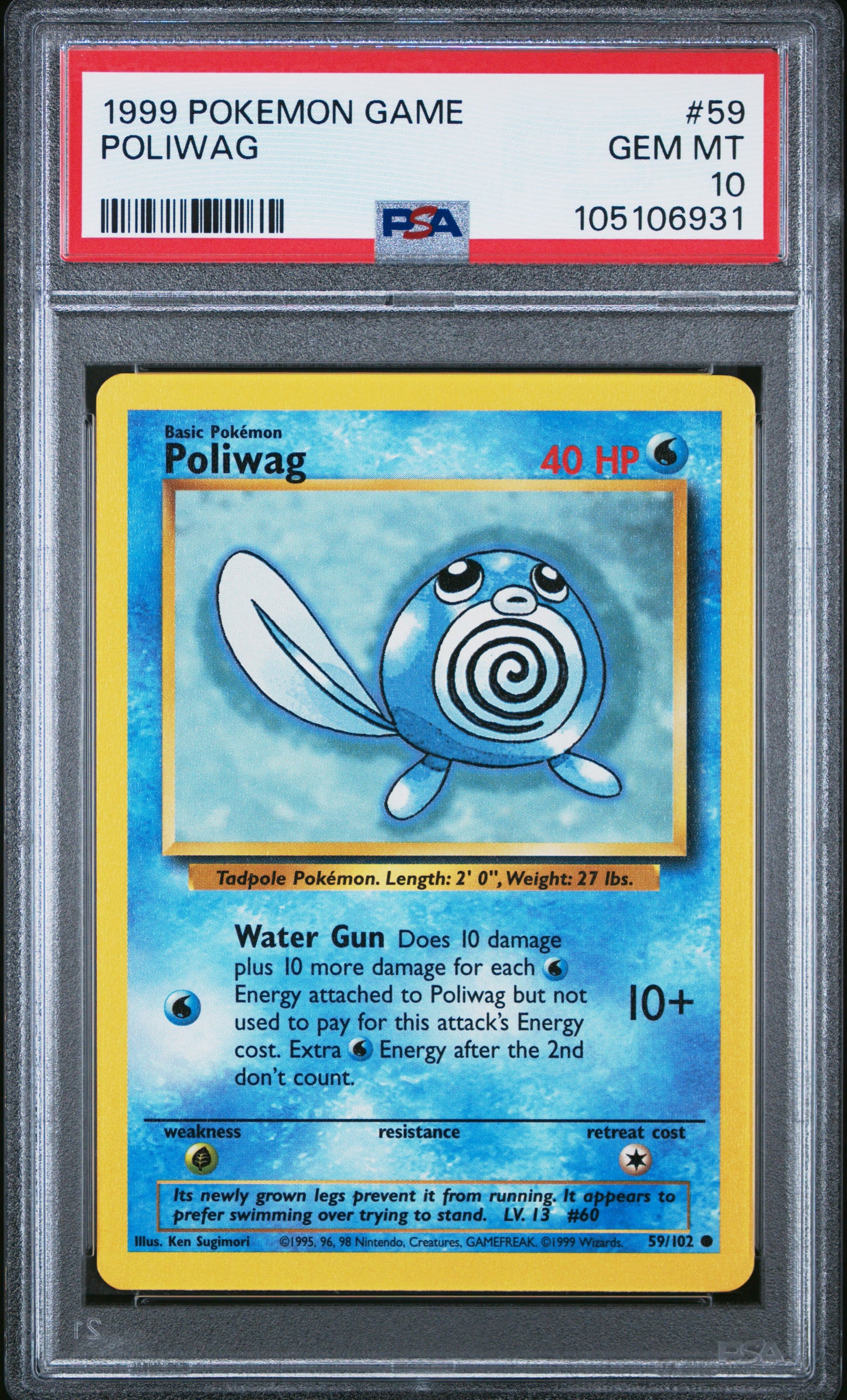 POLIWAG 59/102 Unlimited POKEMON GAME PSA10 GEM MT 10 PSA population 480 <a href=https://www.psacard.com/cert/105106931/psa>https://www.psacard.com/cert/105106931/psa</a>