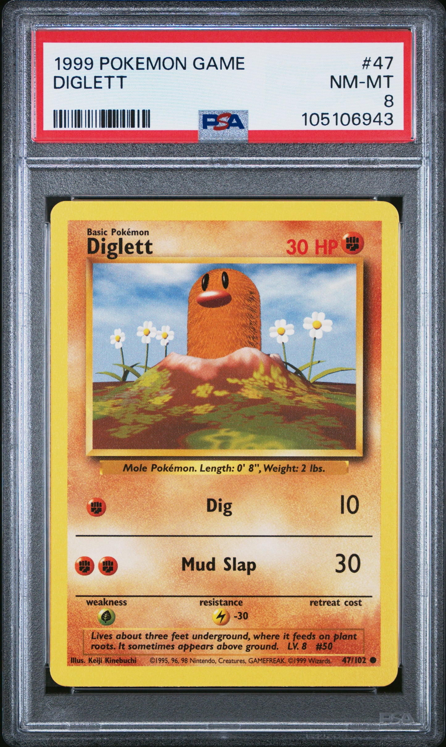 DIGLETT 47/102 Unlimited POKEMON GAME PSA8 NM-MT 8 PSA population 232 <a href=https://www.psacard.com/cert/105106943/psa>https://www.psacard.com/cert/105106943/psa</a>