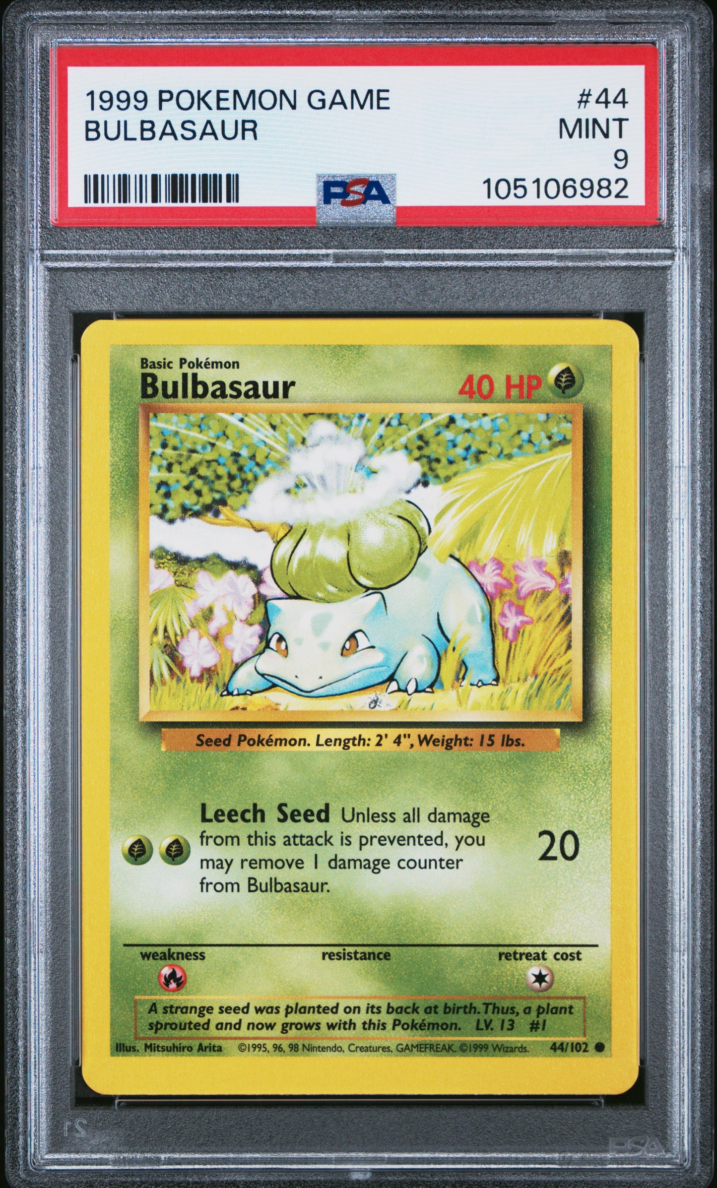BULBASAUR 44/102 Unlimited POKEMON GAME PSA9 MINT 9 PSA population 4418 <a href=https://www.psacard.com/cert/105106982/psa>https://www.psacard.com/cert/105106982/psa</a>