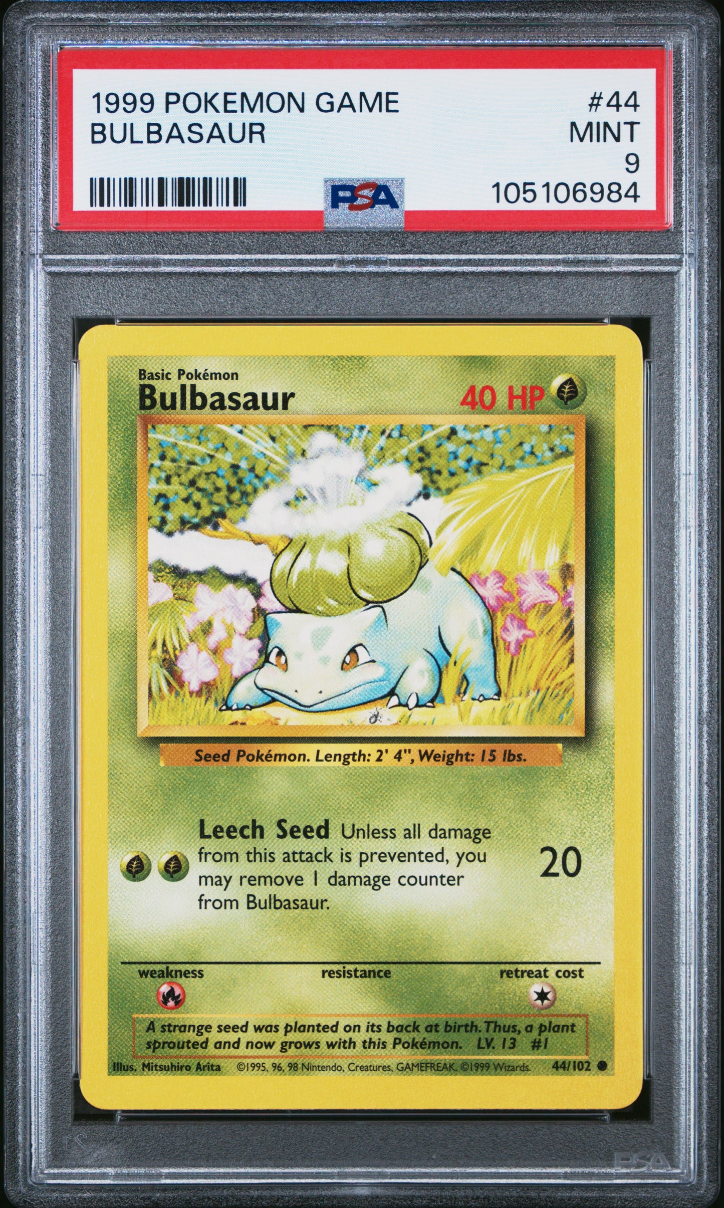 BULBASAUR 44/102 Unlimited POKEMON GAME PSA9 MINT 9 PSA population 4416 <a href=https://www.psacard.com/cert/105106984/psa>https://www.psacard.com/cert/105106984/psa</a>