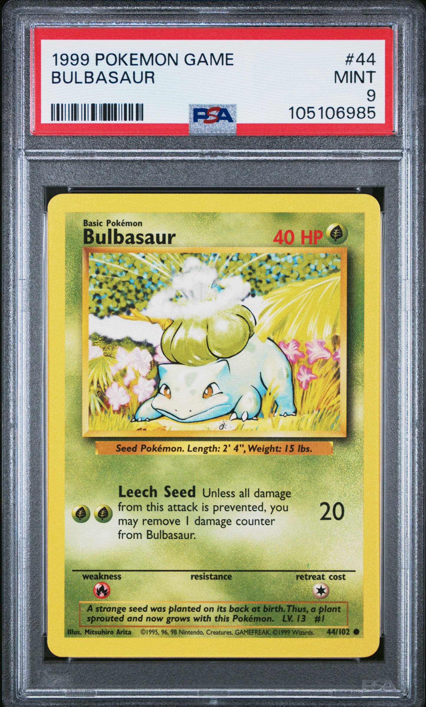 BULBASAUR 44/102 Unlimited POKEMON GAME PSA9 MINT 9 PSA population 4416 <a href=https://www.psacard.com/cert/105106985/psa>https://www.psacard.com/cert/105106985/psa</a>