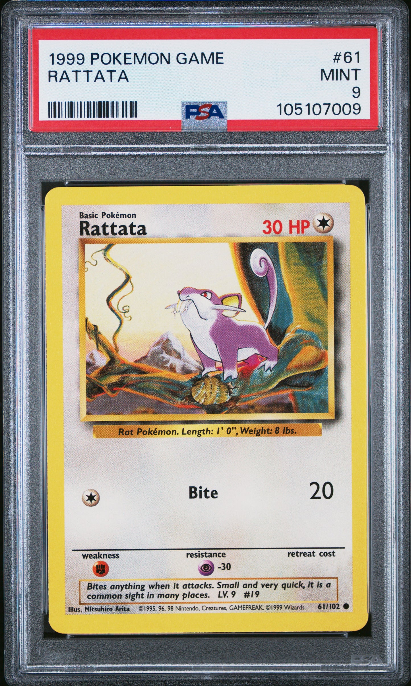 RATTATA 61/102 Unlimited POKEMON GAME PSA9 MINT 9 PSA population 610 <a href=https://www.psacard.com/cert/105107009/psa>https://www.psacard.com/cert/105107009/psa</a>