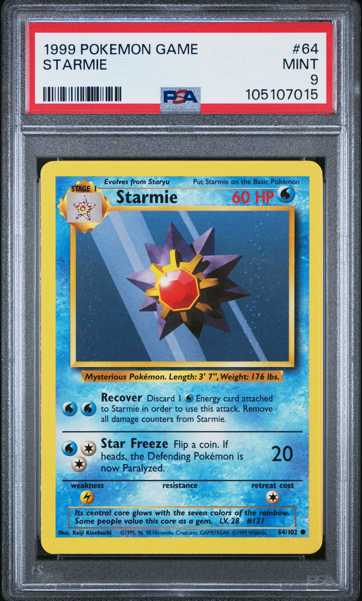 STARMIE 64/102 Unlimited POKEMON GAME PSA9 MINT 9 PSA population 501 <a href=https://www.psacard.com/cert/105107015/psa>https://www.psacard.com/cert/105107015/psa</a>