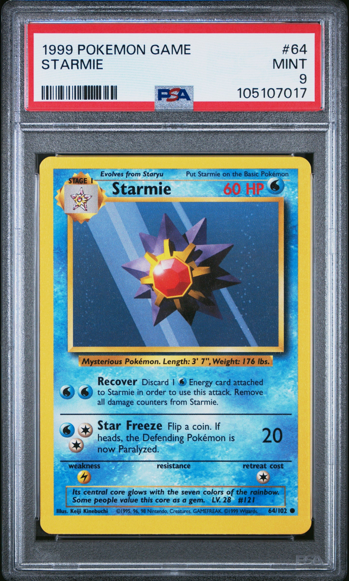 STARMIE 64/102 Unlimited POKEMON GAME PSA9 MINT 9 PSA population 501 <a href=https://www.psacard.com/cert/105107017/psa>https://www.psacard.com/cert/105107017/psa</a>