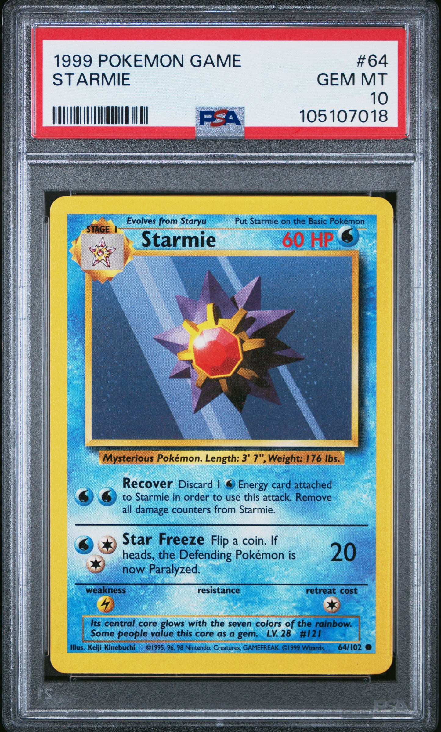 STARMIE 64/102 Unlimited POKEMON GAME PSA10 GEM MT 10 PSA population 389 <a href=https://www.psacard.com/cert/105107018/psa>https://www.psacard.com/cert/105107018/psa</a>