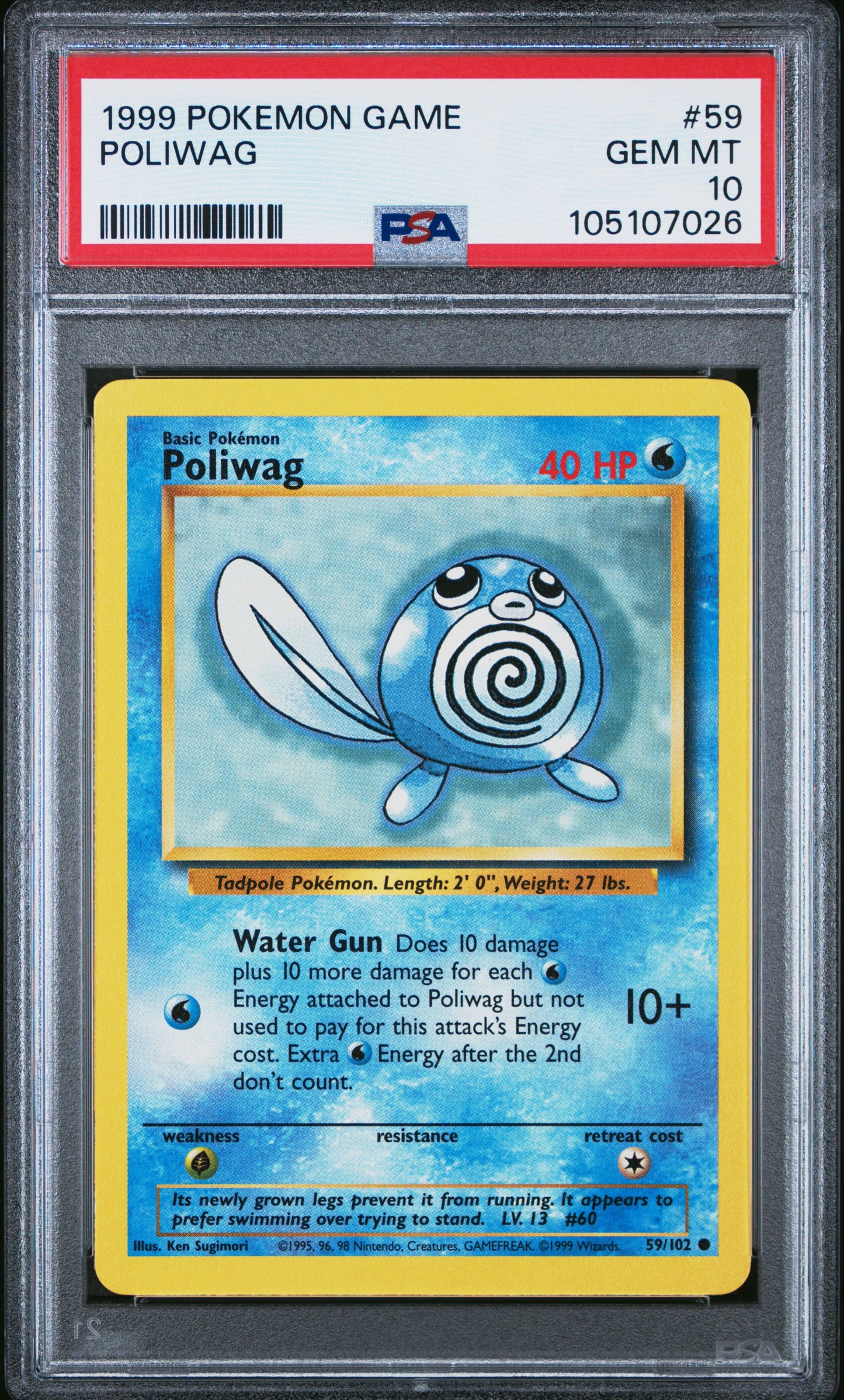 POLIWAG 59/102 Unlimited POKEMON GAME PSA10 GEM MT 10 PSA population 480 <a href=https://www.psacard.com/cert/105107026/psa>https://www.psacard.com/cert/105107026/psa</a>