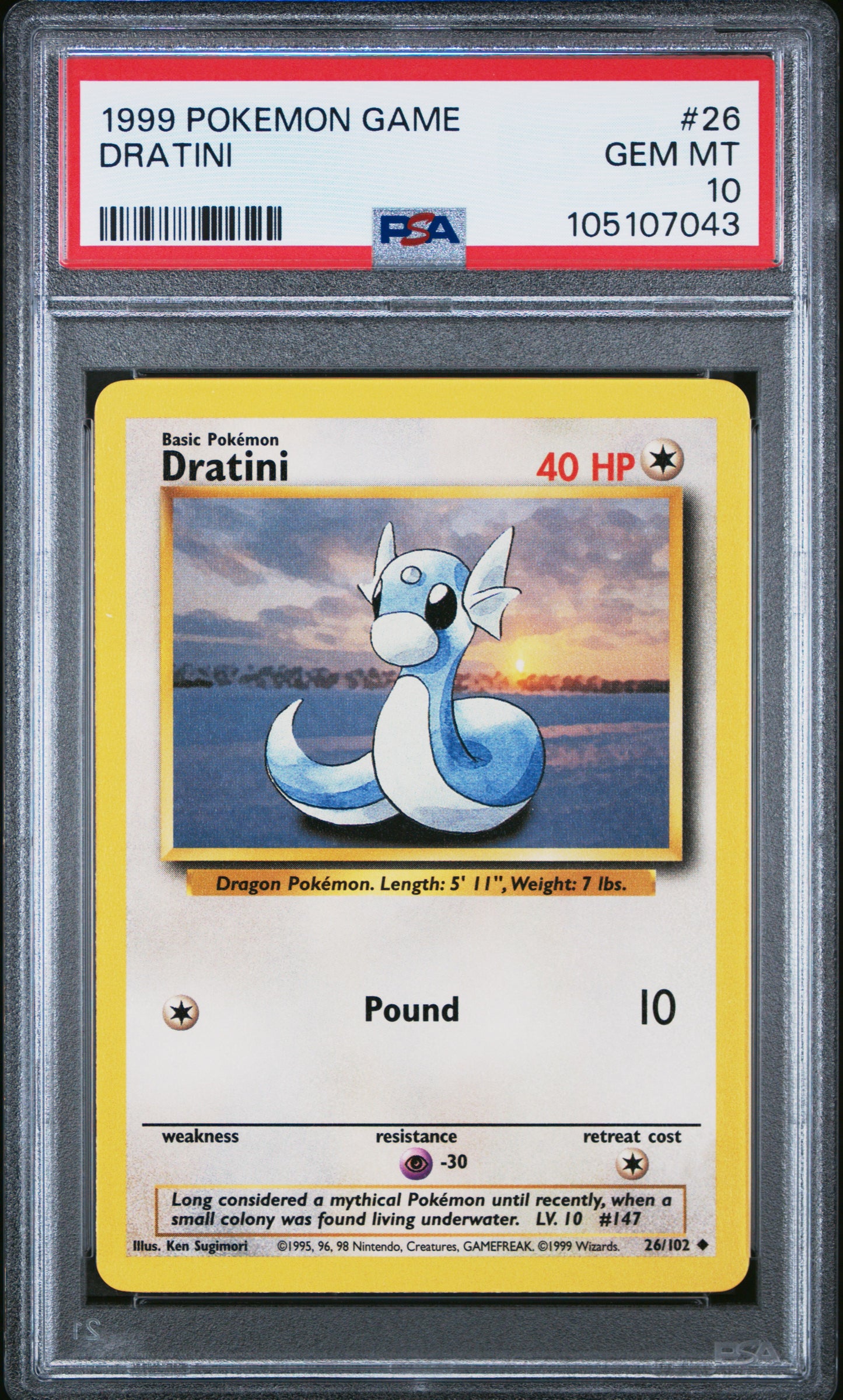 DRATINI 26/102 Unlimited POKEMON GAME PSA10 GEM MT 10 PSA population 409 <a href=https://www.psacard.com/cert/105107043/psa>https://www.psacard.com/cert/105107043/psa</a>
