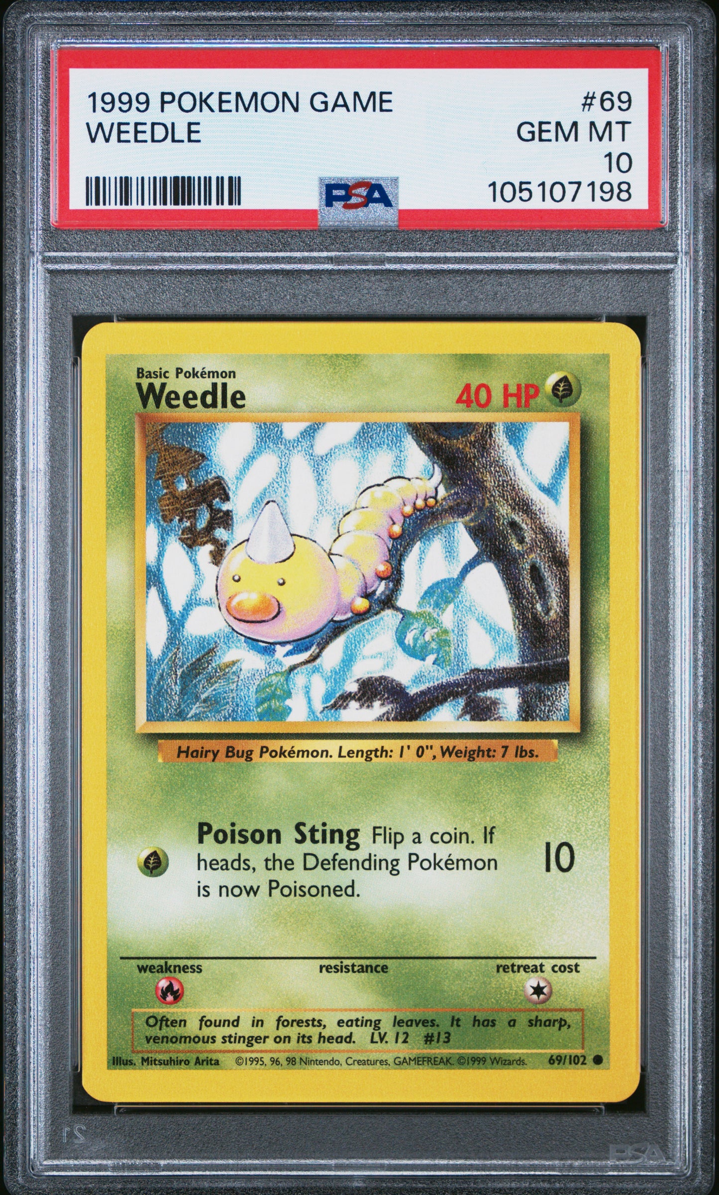 WEEDLE 69/102 Unlimited POKEMON GAME PSA10 GEM MT 10 PSA population 411 <a href=https://www.psacard.com/cert/105107198/psa>https://www.psacard.com/cert/105107198/psa</a>