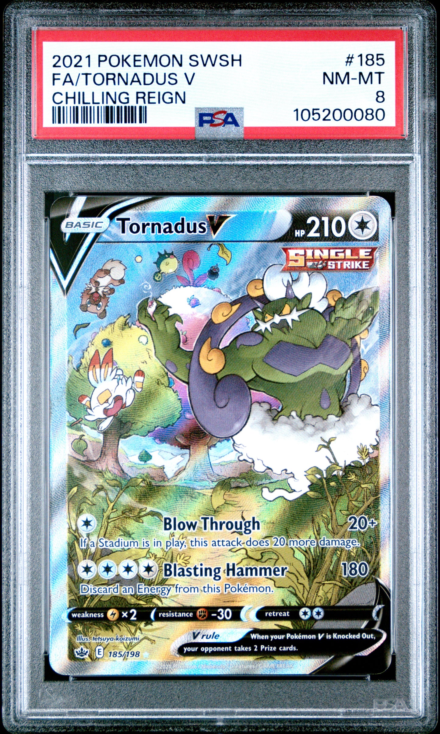 FA/TORNADUS V 185/198 Common POKEMON SWORD & SHIELD CHILLING REIGN CHILLING REIGN PSA8 NM-MT 8 PSA population 105 <a href=https://www.psacard.com/cert/105200080/psa>https://www.psacard.com/cert/105200080/psa</a>