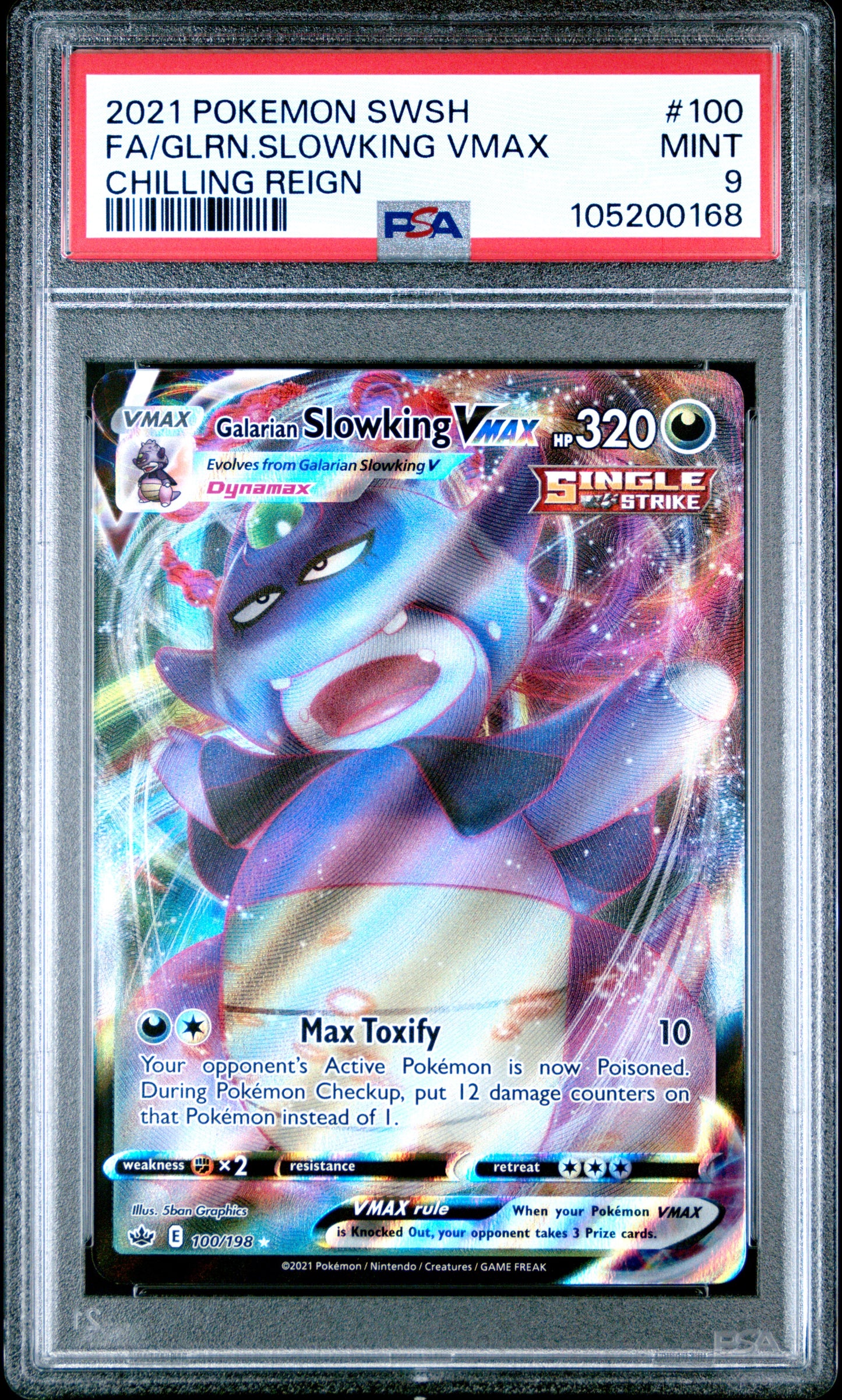 FA/GLRN.SLOWKING VMAX 100/198 Common POKEMON SWORD & SHIELD CHILLING REIGN CHILLING REIGN PSA9 MINT 9 PSA population 50 <a href=https://www.psacard.com/cert/105200168/psa>https://www.psacard.com/cert/105200168/psa</a>