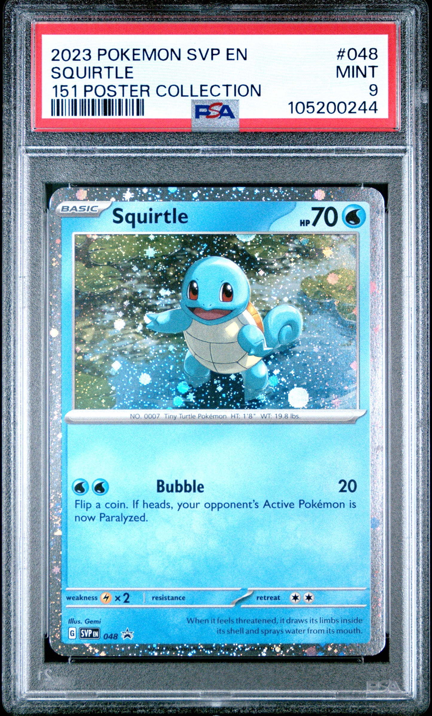 SQUIRTLE 48/SVP Common POKEMON SVP EN-SV BLACK STAR PROMO 151 POSTER COLLECTION PSA9 MINT 9 PSA population 1526 <a href=https://www.psacard.com/cert/105200244/psa>https://www.psacard.com/cert/105200244/psa</a>
