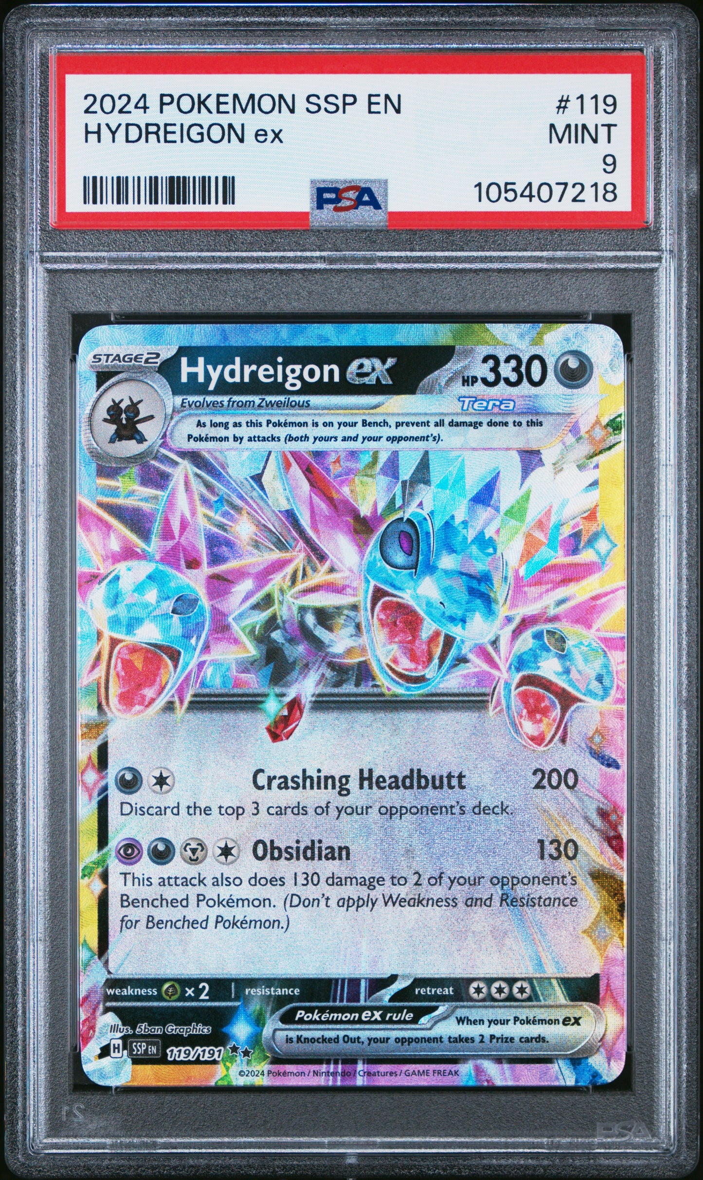 HYDREIGON EX 119/191 Common POKEMON SSP EN-SURGING SPARKS PSA9 MINT 9 PSA population 300 <a href=https://www.psacard.com/cert/105407218/psa>https://www.psacard.com/cert/105407218/psa</a>
