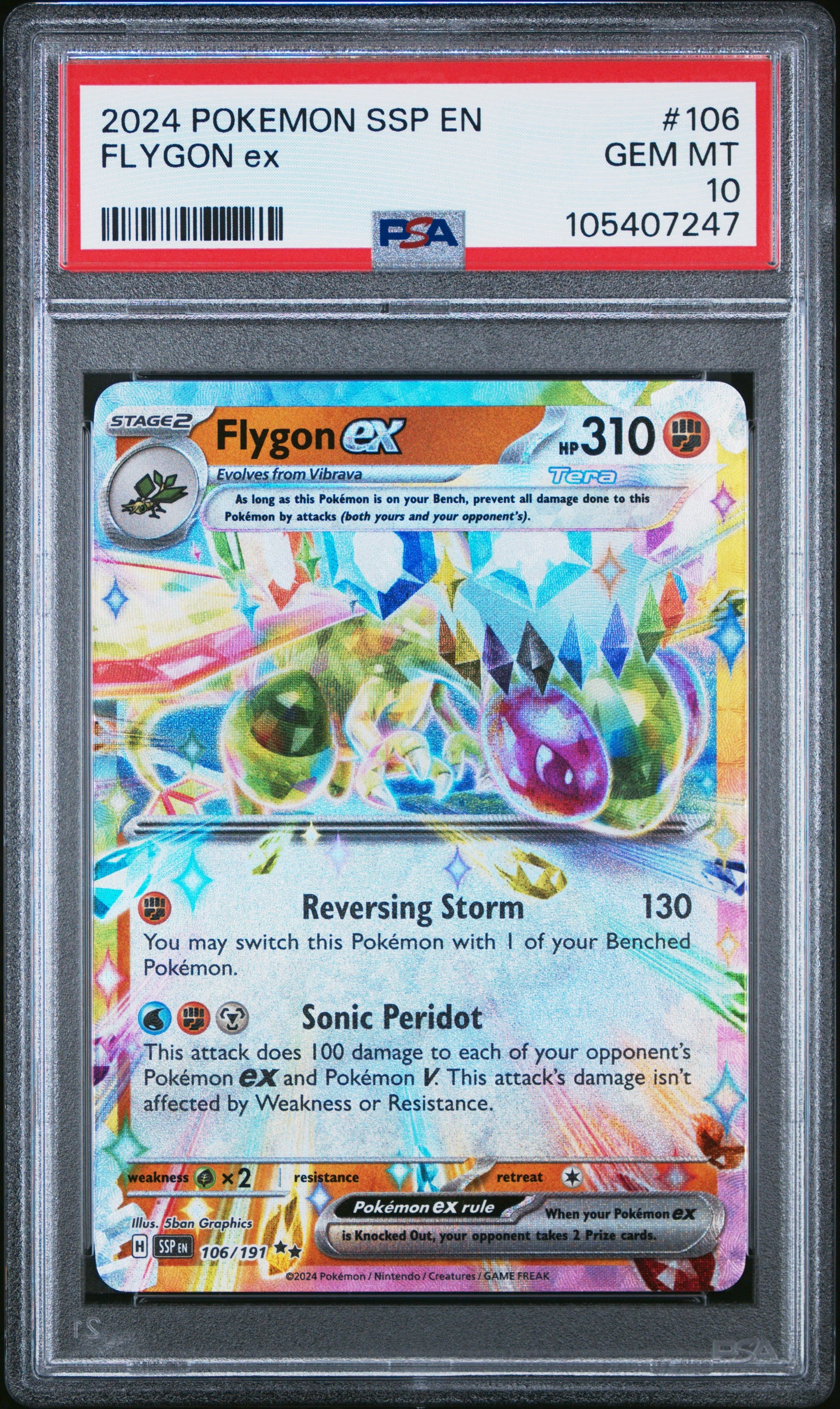 FLYGON EX 106/191 Common POKEMON SSP EN-SURGING SPARKS PSA10 GEM MT 10 PSA population 139 <a href=https://www.psacard.com/cert/105407247/psa>https://www.psacard.com/cert/105407247/psa</a>