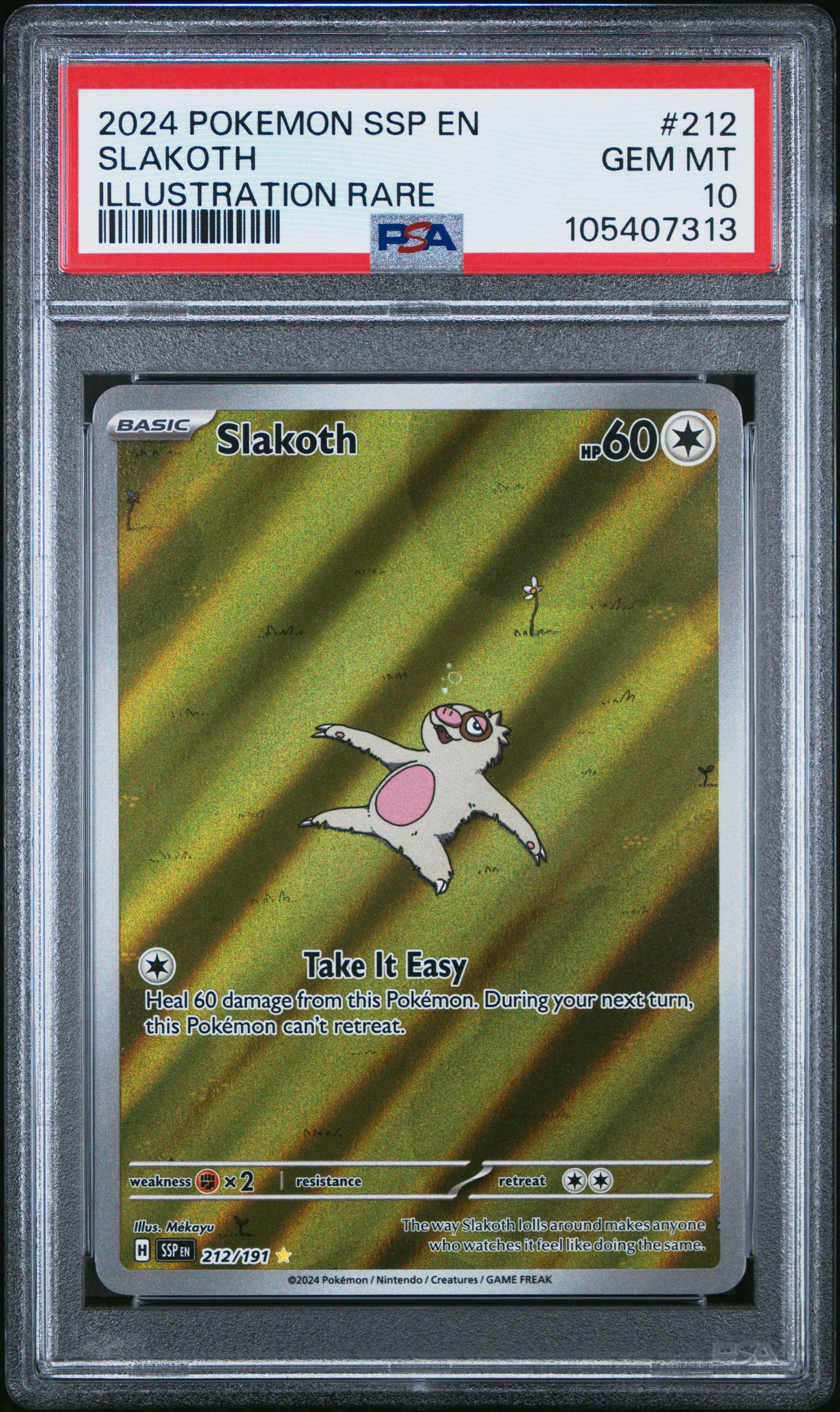 SLAKOTH 212/191 Common POKEMON SSP EN-SURGING SPARKS ILLUSTRATION RARE PSA10 GEM MT 10 PSA population 1272 <a href=https://www.psacard.com/cert/105407313/psa>https://www.psacard.com/cert/105407313/psa</a>