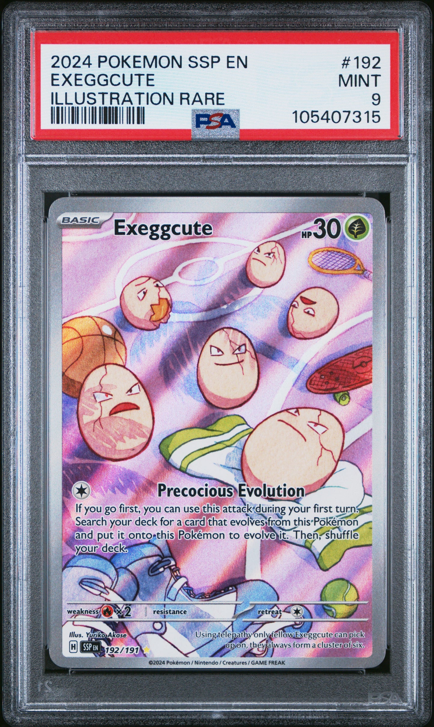 EXEGGCUTE 192/191 Common POKEMON SSP EN-SURGING SPARKS ILLUSTRATION RARE PSA9 MINT 9 PSA population 1924 <a href=https://www.psacard.com/cert/105407315/psa>https://www.psacard.com/cert/105407315/psa</a>