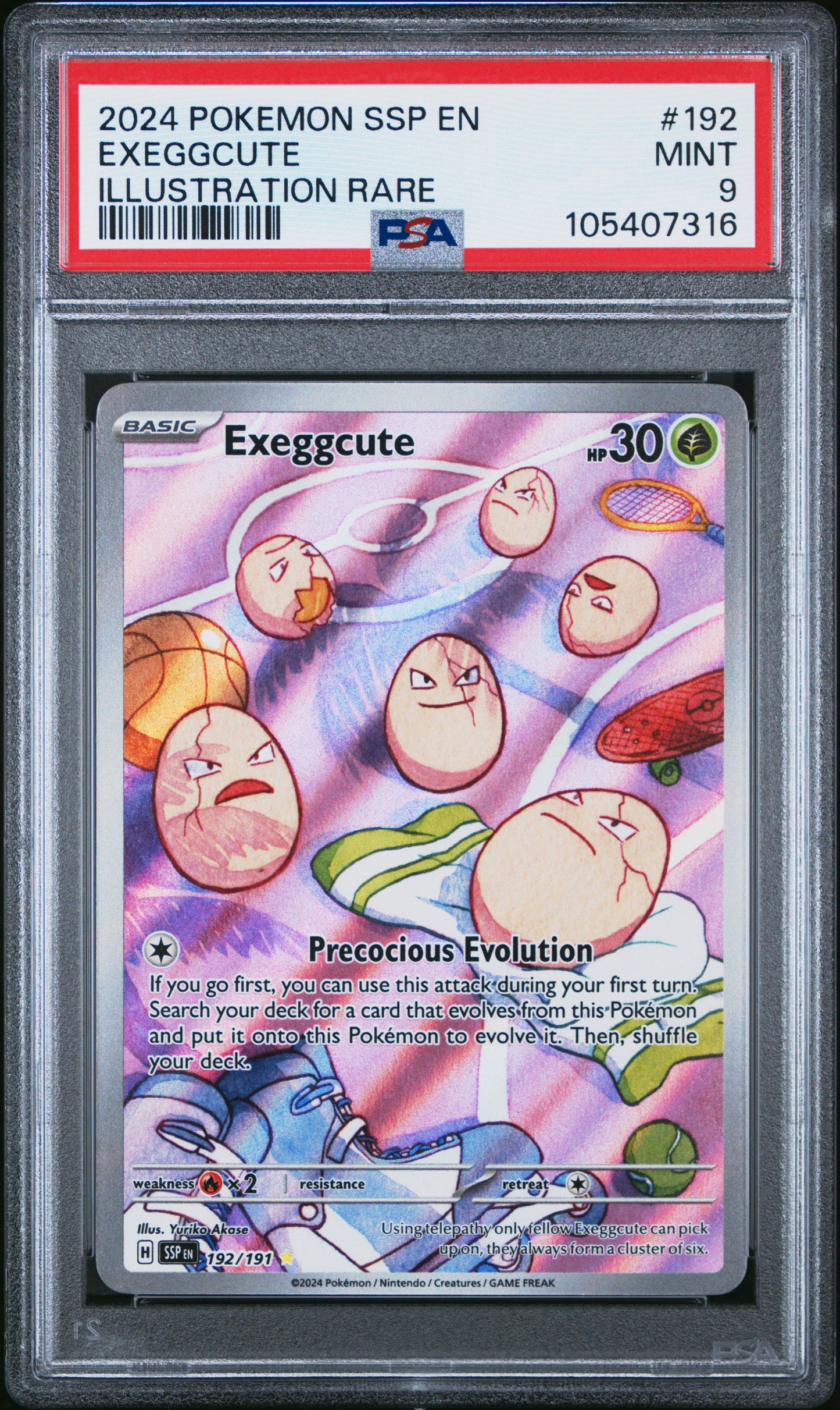 EXEGGCUTE 192/191 Common POKEMON SSP EN-SURGING SPARKS ILLUSTRATION RARE PSA9 MINT 9 PSA population 1924 <a href=https://www.psacard.com/cert/105407316/psa>https://www.psacard.com/cert/105407316/psa</a>