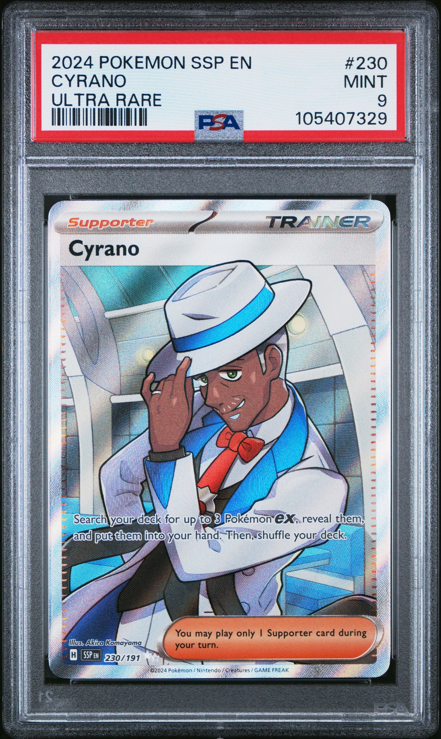 CYRANO 230/191 Common POKEMON SSP EN-SURGING SPARKS ULTRA RARE PSA9 MINT 9 PSA population 106 <a href=https://www.psacard.com/cert/105407329/psa>https://www.psacard.com/cert/105407329/psa</a>