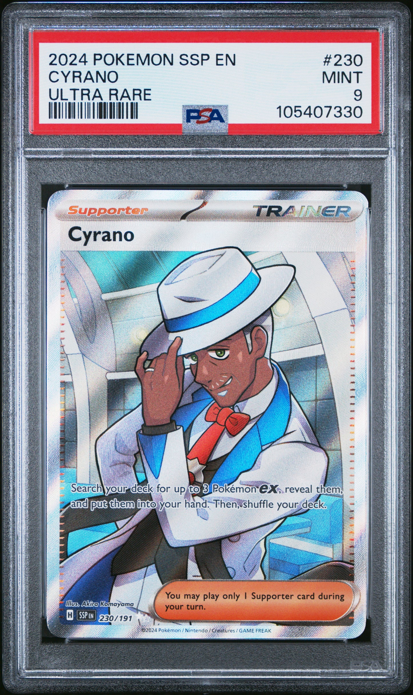 CYRANO 230/191 Common POKEMON SSP EN-SURGING SPARKS ULTRA RARE PSA9 MINT 9 PSA population 106 <a href=https://www.psacard.com/cert/105407330/psa>https://www.psacard.com/cert/105407330/psa</a>