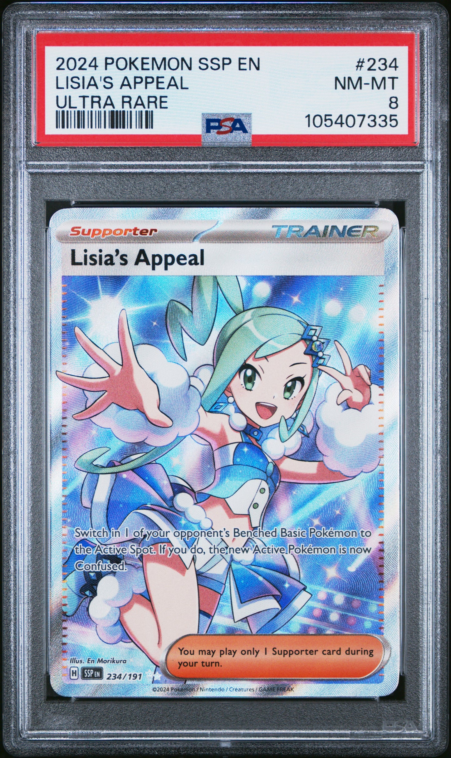 LISIA'S APPEAL 234/191 Common POKEMON SSP EN-SURGING SPARKS ULTRA RARE PSA8 NM-MT 8 PSA population 453 <a href=https://www.psacard.com/cert/105407335/psa>https://www.psacard.com/cert/105407335/psa</a>