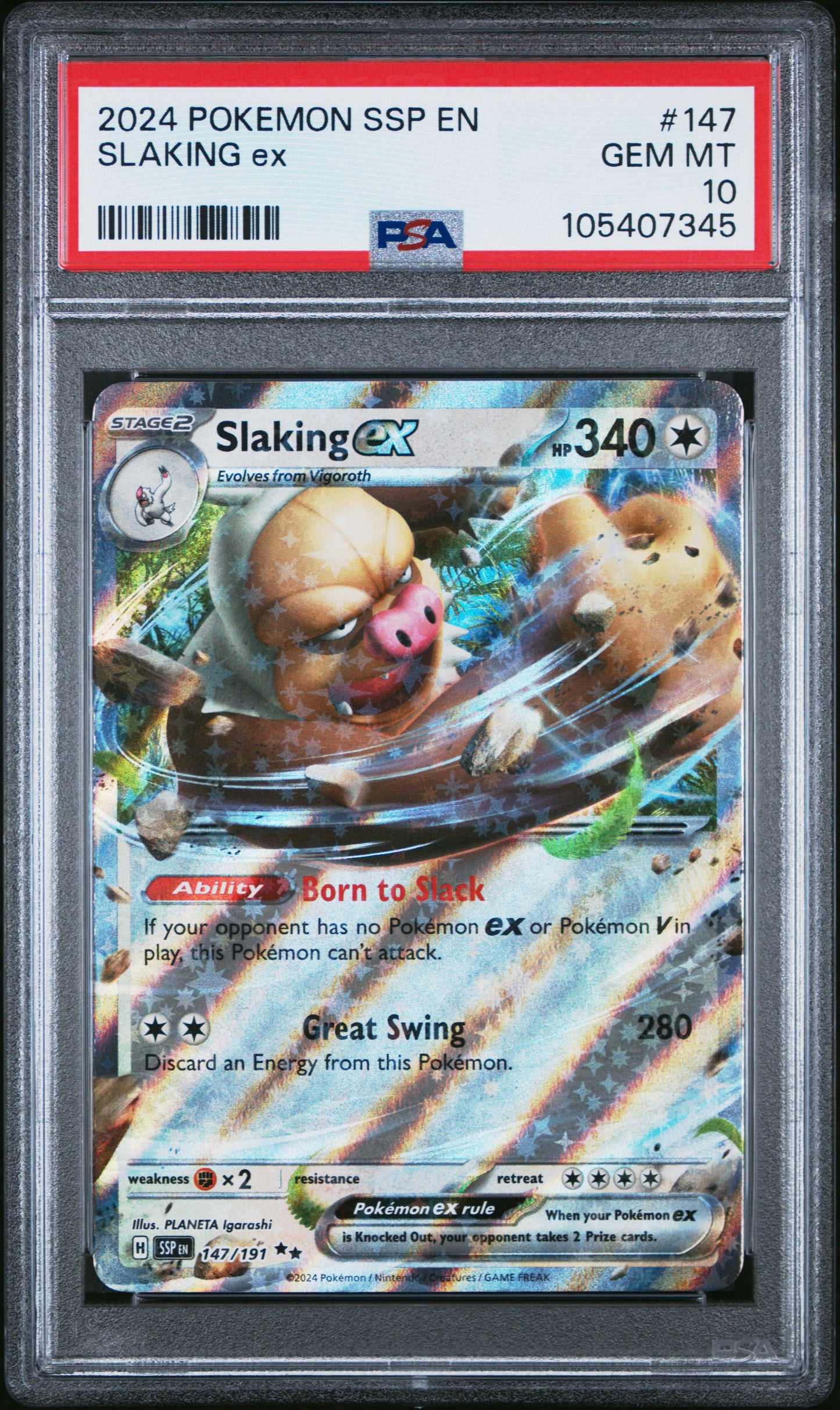 SLAKING EX 147/191 Common POKEMON SSP EN-SURGING SPARKS PSA10 GEM MT 10 PSA population 37 <a href=https://www.psacard.com/cert/105407345/psa>https://www.psacard.com/cert/105407345/psa</a>