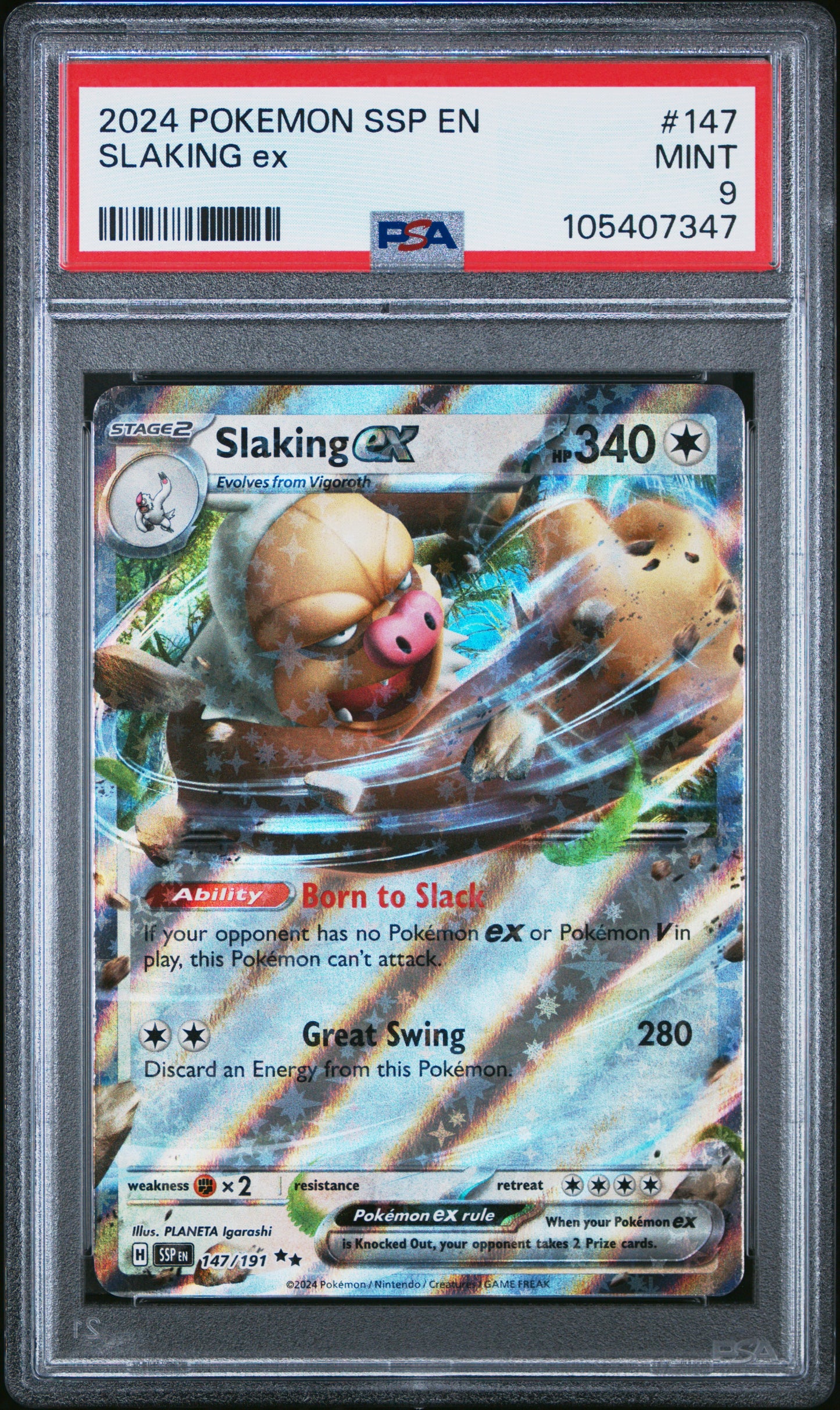 SLAKING EX 147/191 Common POKEMON SSP EN-SURGING SPARKS PSA9 MINT 9 PSA population 82 <a href=https://www.psacard.com/cert/105407347/psa>https://www.psacard.com/cert/105407347/psa</a>