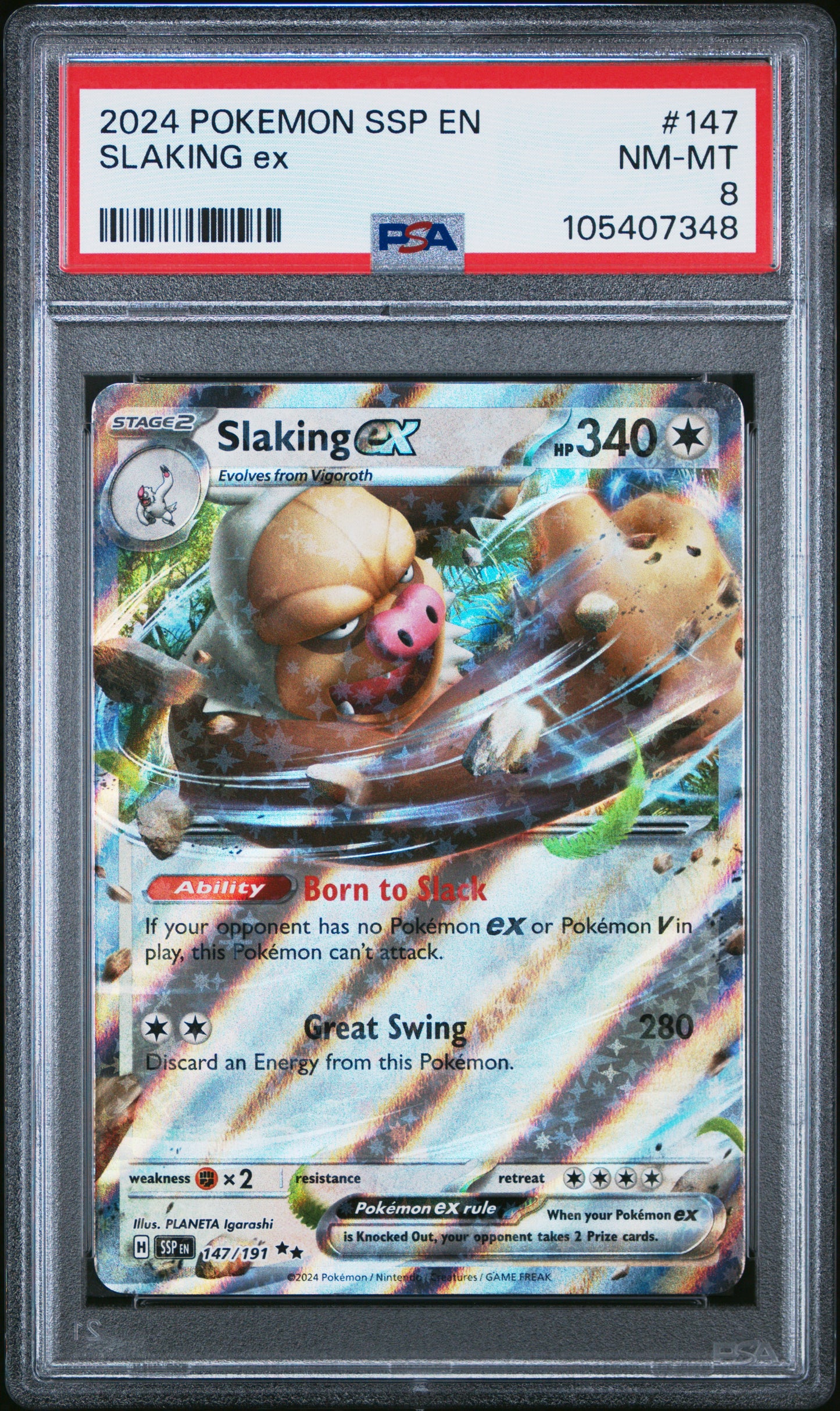 SLAKING EX 147/191 Common POKEMON SSP EN-SURGING SPARKS PSA8 NM-MT 8 PSA population 23 <a href=https://www.psacard.com/cert/105407348/psa>https://www.psacard.com/cert/105407348/psa</a>