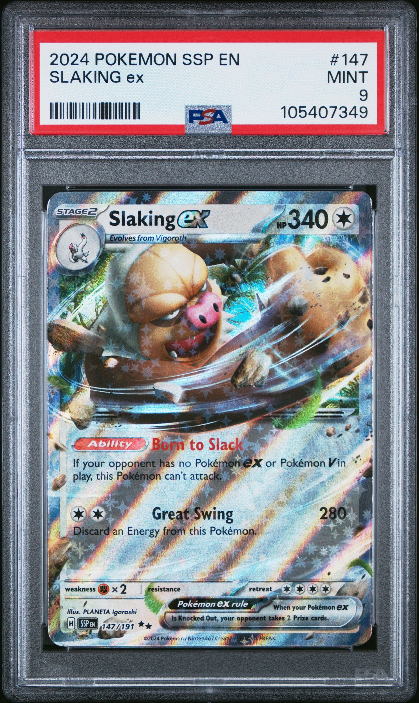 SLAKING EX 147/191 Common POKEMON SSP EN-SURGING SPARKS PSA9 MINT 9 PSA population 82 <a href=https://www.psacard.com/cert/105407349/psa>https://www.psacard.com/cert/105407349/psa</a>