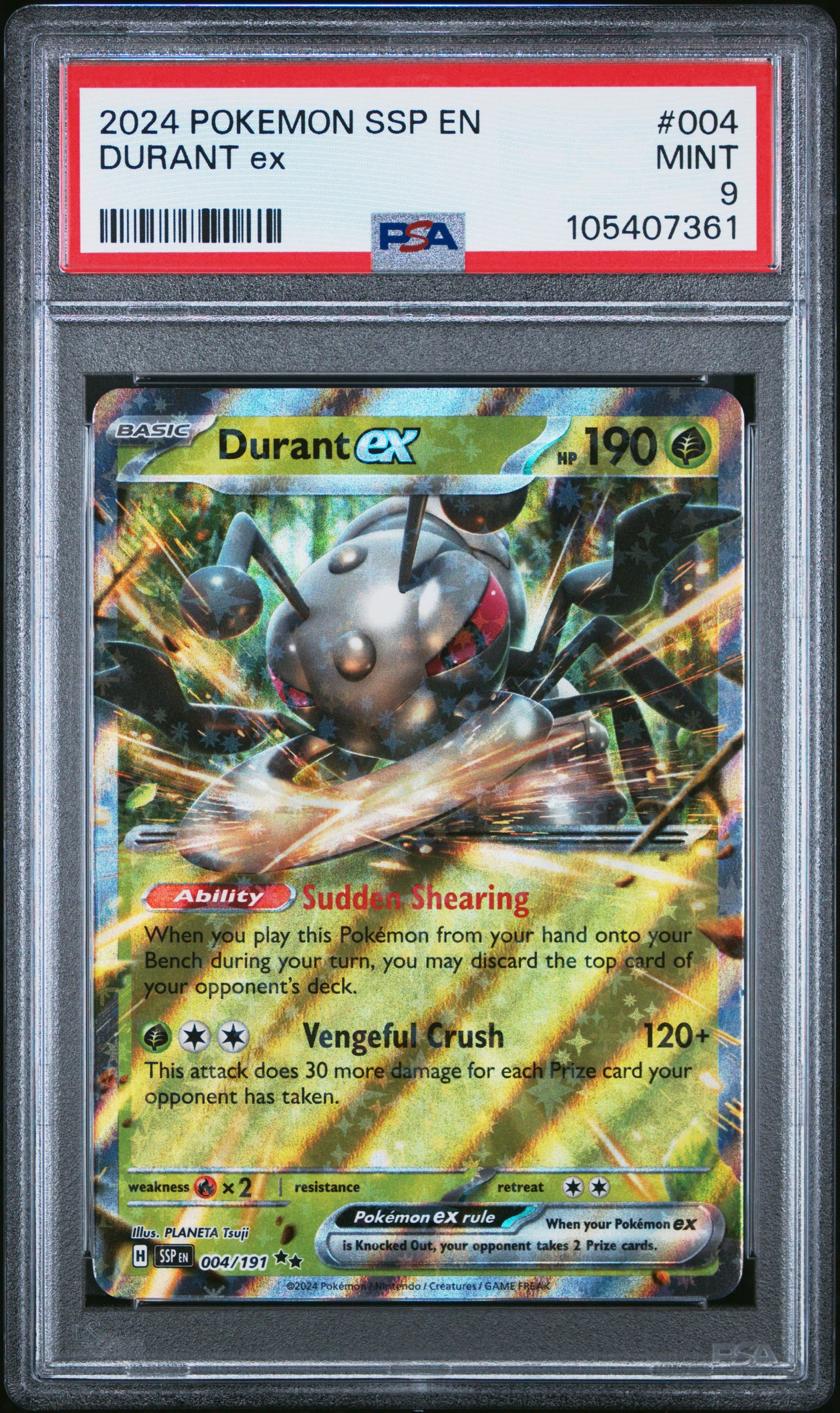 DURANT EX 4/191 Common POKEMON SSP EN-SURGING SPARKS PSA9 MINT 9 PSA population 69 <a href=https://www.psacard.com/cert/105407361/psa>https://www.psacard.com/cert/105407361/psa</a>