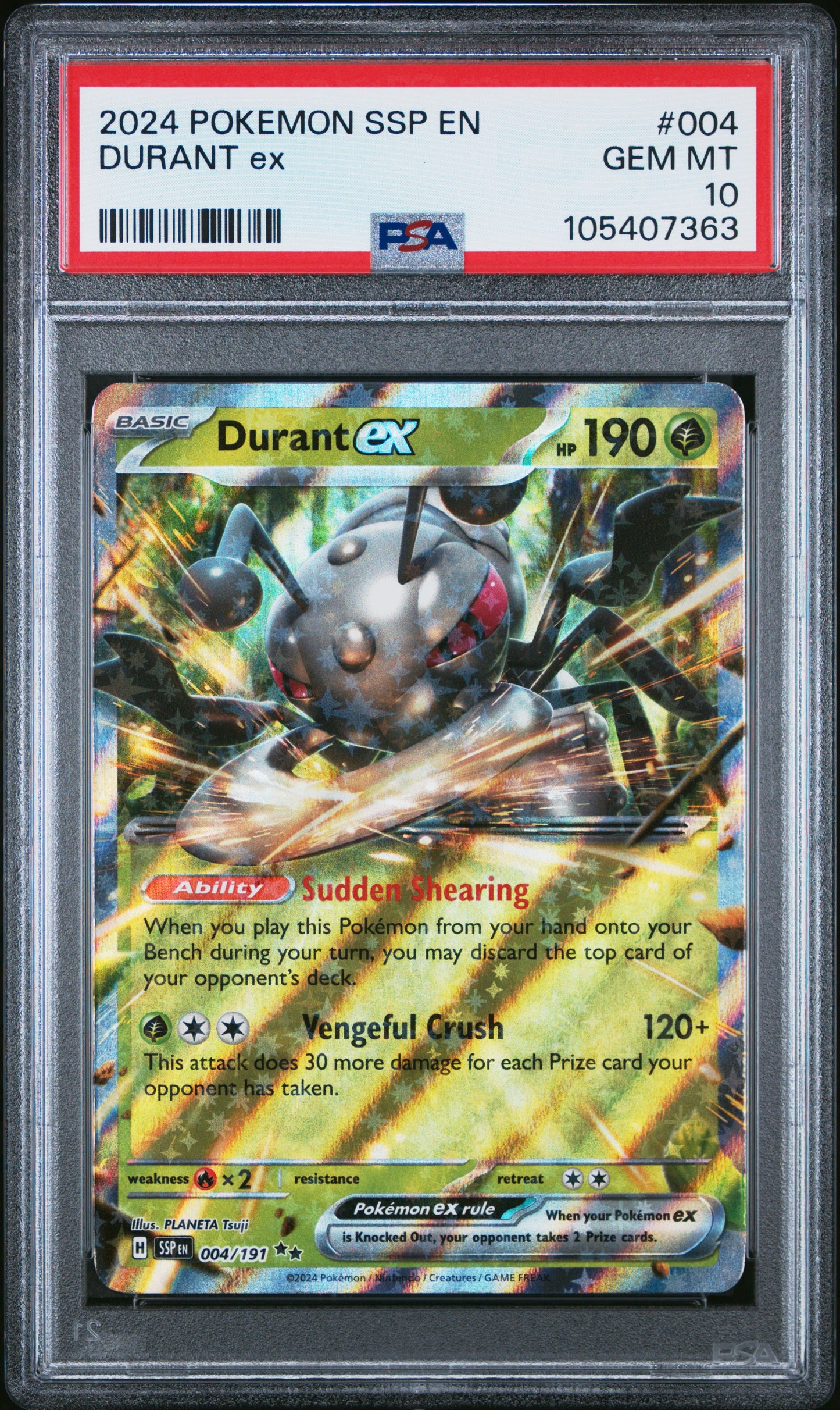 DURANT EX 4/191 Common POKEMON SSP EN-SURGING SPARKS PSA10 GEM MT 10 PSA population 41 <a href=https://www.psacard.com/cert/105407363/psa>https://www.psacard.com/cert/105407363/psa</a>