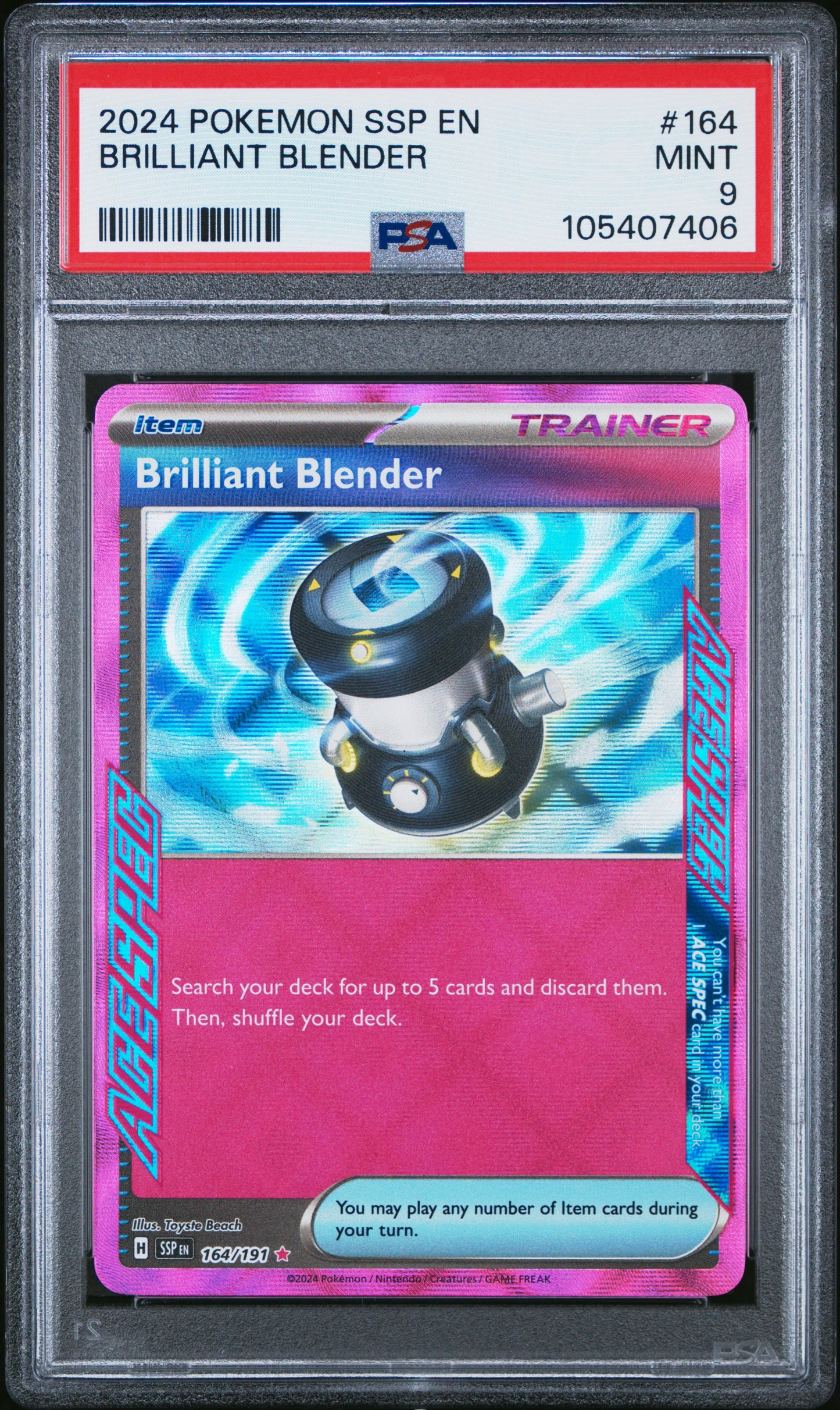 BRILLIANT BLENDER 164/191 Common POKEMON SSP EN-SURGING SPARKS PSA9 MINT 9 PSA population 57 <a href=https://www.psacard.com/cert/105407406/psa>https://www.psacard.com/cert/105407406/psa</a>