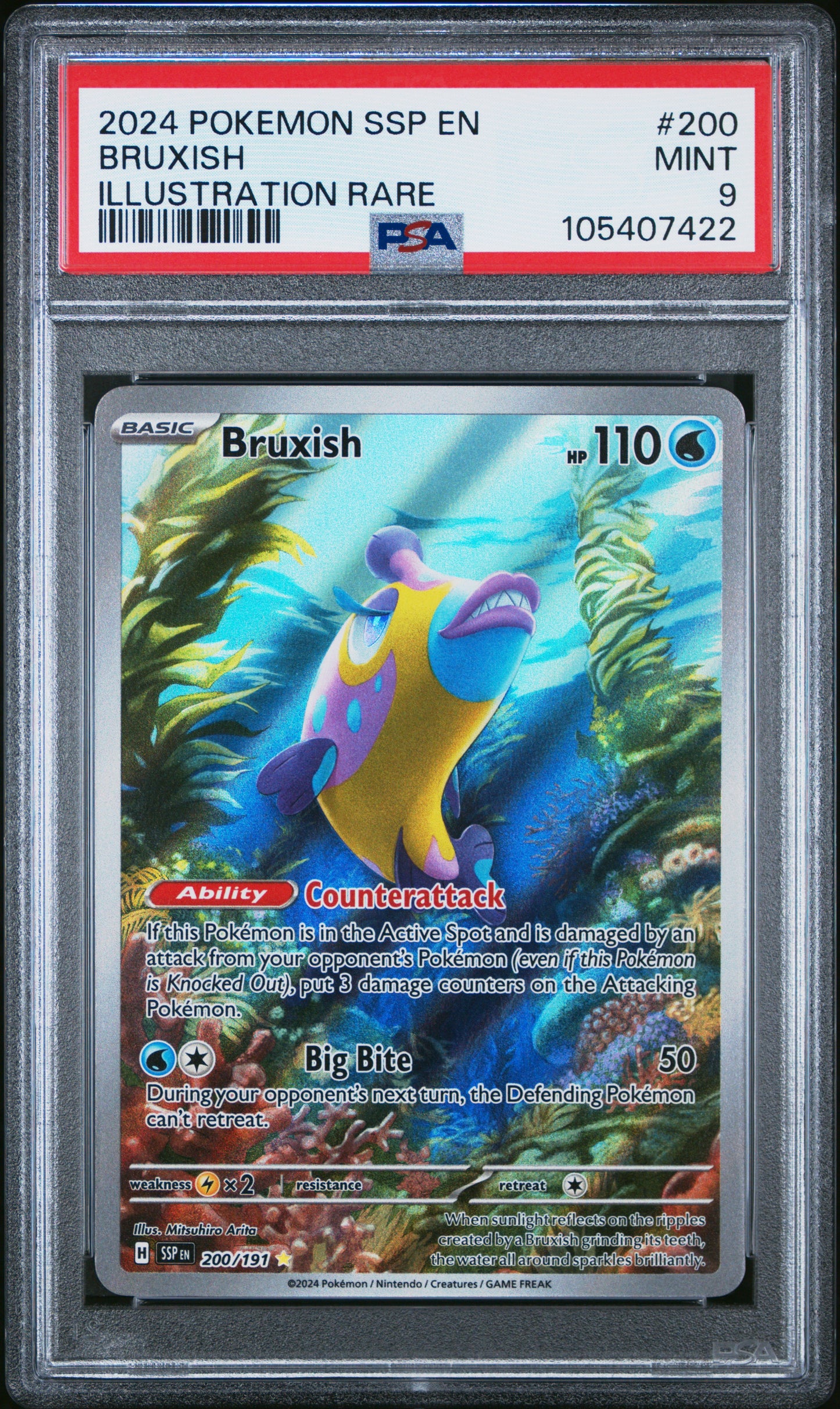 BRUXISH 200/191 Common POKEMON SSP EN-SURGING SPARKS ILLUSTRATION RARE PSA9 MINT 9 PSA population 393 <a href=https://www.psacard.com/cert/105407422/psa>https://www.psacard.com/cert/105407422/psa</a>