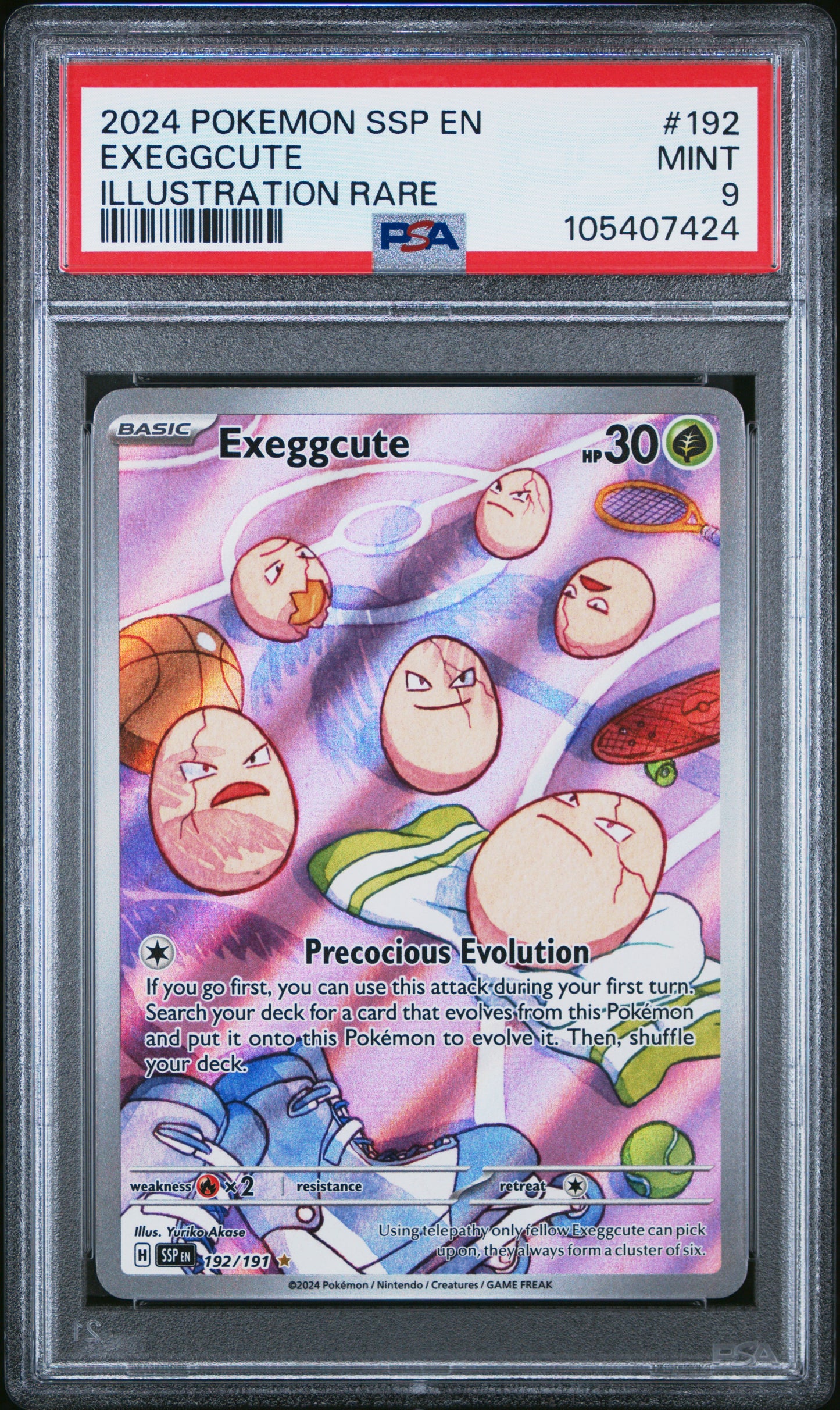 EXEGGCUTE 192/191 Common POKEMON SSP EN-SURGING SPARKS ILLUSTRATION RARE PSA9 MINT 9 PSA population 1924 <a href=https://www.psacard.com/cert/105407424/psa>https://www.psacard.com/cert/105407424/psa</a>
